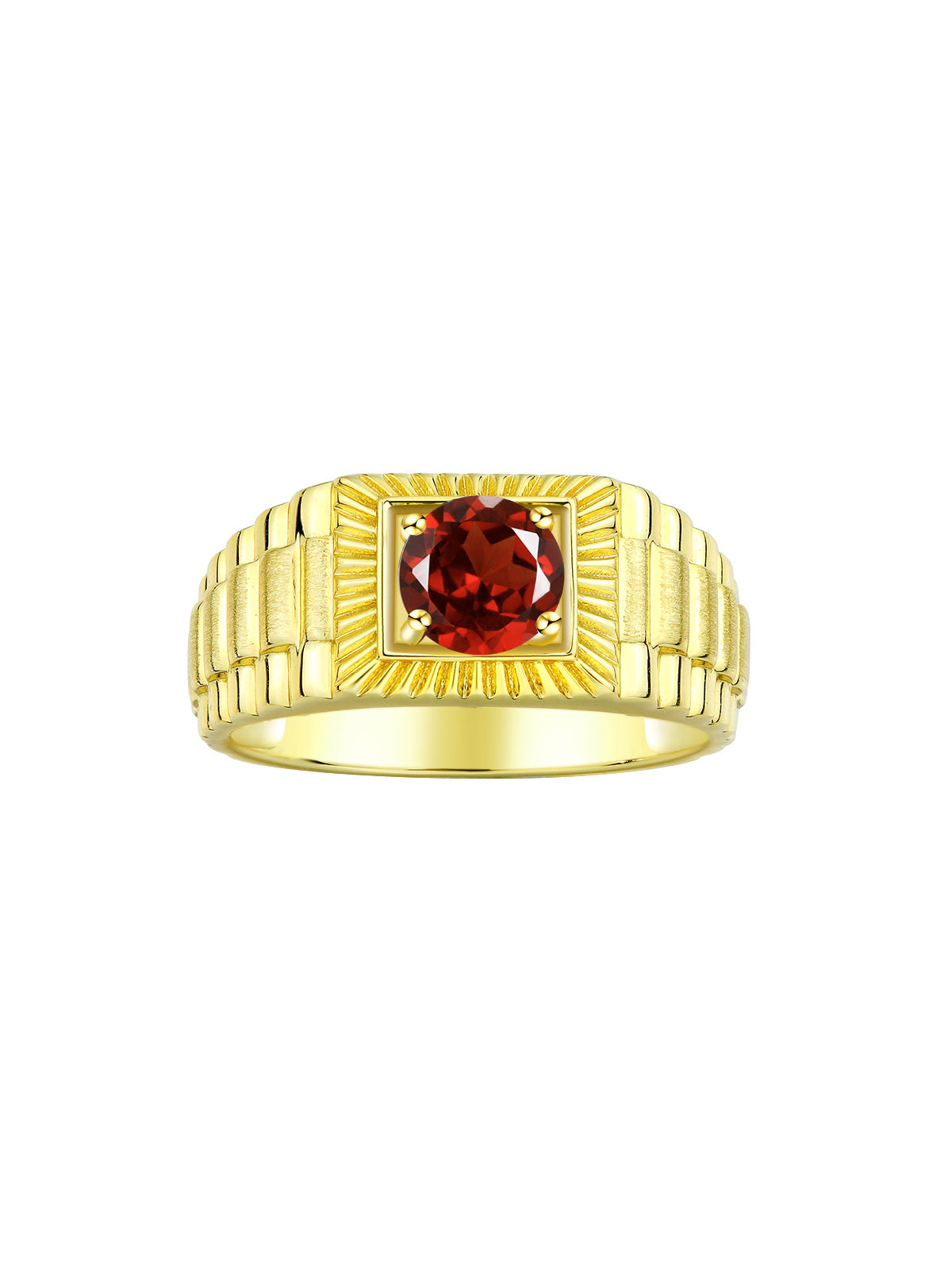 RYLOS Men's Yellow Gold Plated Silver Gemstone Ring - Stunning 7MM Round Design, Birthstone Statement Piece for Men - Available in Sizes 8-13