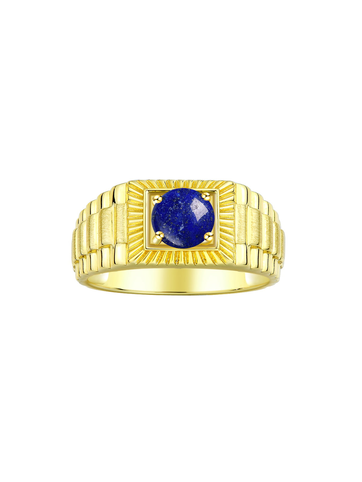 RYLOS Men's Yellow Gold Plated Silver Gemstone Ring - Stunning 7MM Round Design, Birthstone Statement Piece for Men - Available in Sizes 8-13