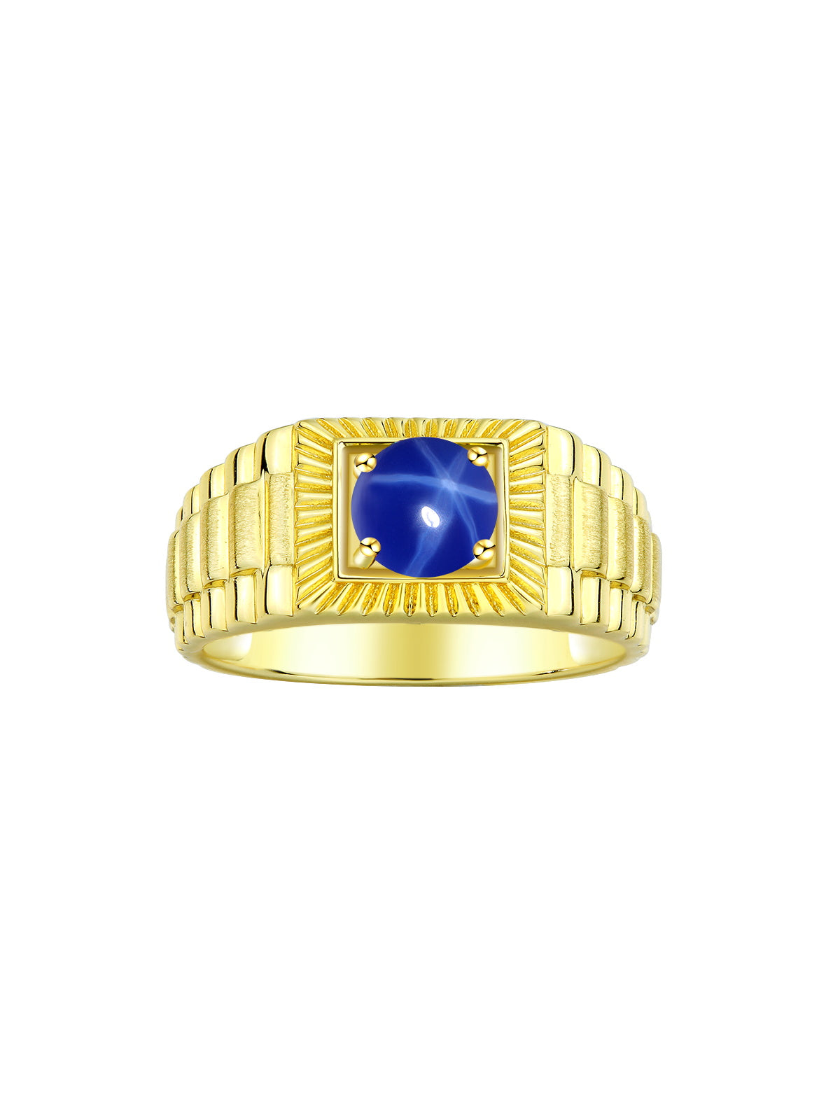 RYLOS Men's Yellow Gold Plated Silver Gemstone Ring - Stunning 7MM Round Design, Birthstone Statement Piece for Men - Available in Sizes 8-13