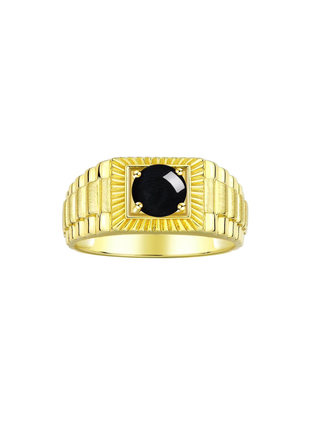 RYLOS Men's Yellow Gold Plated Silver Gemstone Ring - Stunning 7MM Round Design, Birthstone Statement Piece for Men - Available in Sizes 8-13