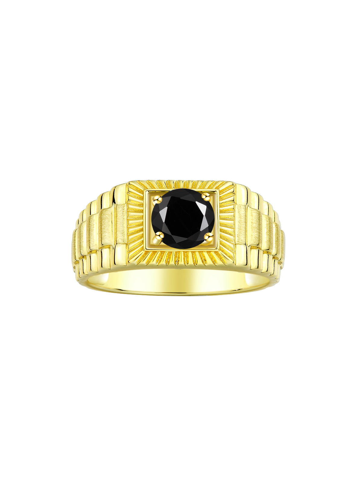 RYLOS Men's 14K Yellow Gold Gemstone Ring - Exquisite 7MM Round Design, Birthstone Statement Piece for Men - Available in Sizes 8-13