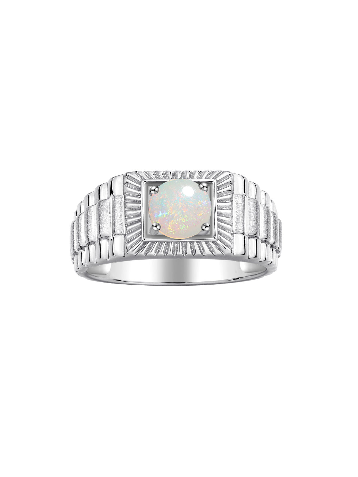 RYLOS Men's 14K White Gold Gemstone Ring - Exquisite 7MM Round Design, Birthstone Statement Piece for Men - Available in Sizes 8-13