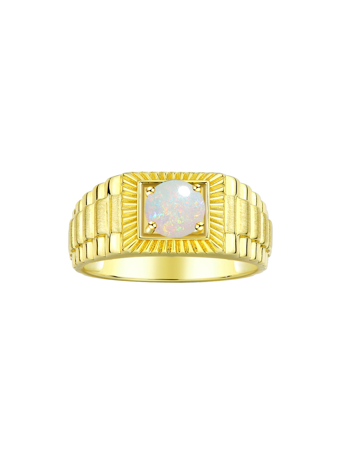 RYLOS Men's 14K Yellow Gold Gemstone Ring - Exquisite 7MM Round Design, Birthstone Statement Piece for Men - Available in Sizes 8-13