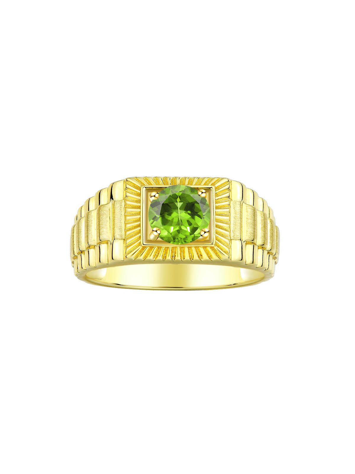RYLOS Men's 14K Yellow Gold Gemstone Ring - Exquisite 7MM Round Design, Birthstone Statement Piece for Men - Available in Sizes 8-13