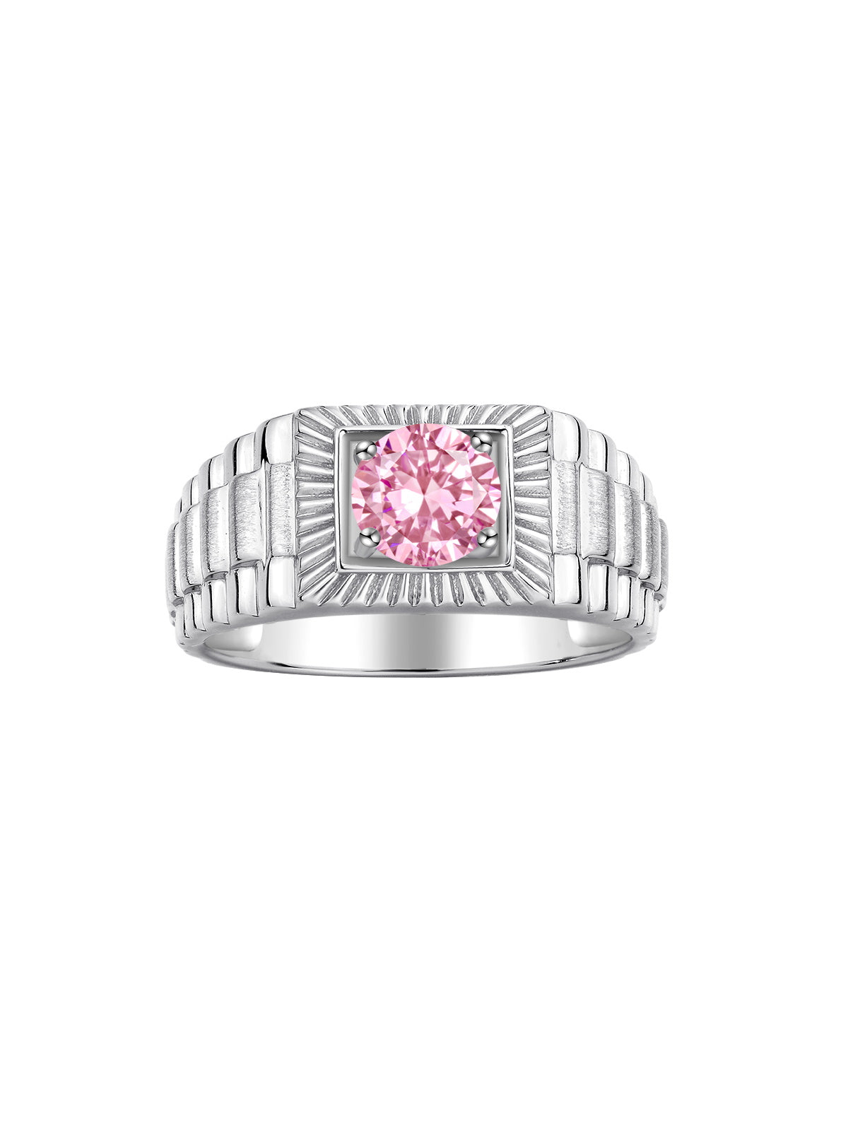 RYLOS Men's 14K White Gold Gemstone Ring - Exquisite 7MM Round Design, Birthstone Statement Piece for Men - Available in Sizes 8-13