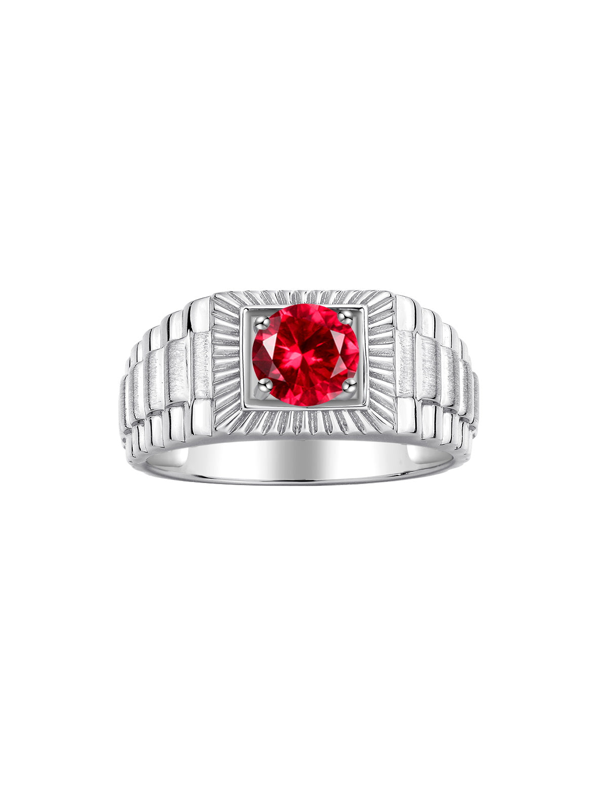 RYLOS Men's 14K White Gold Gemstone Ring - Exquisite 7MM Round Design, Birthstone Statement Piece for Men - Available in Sizes 8-13