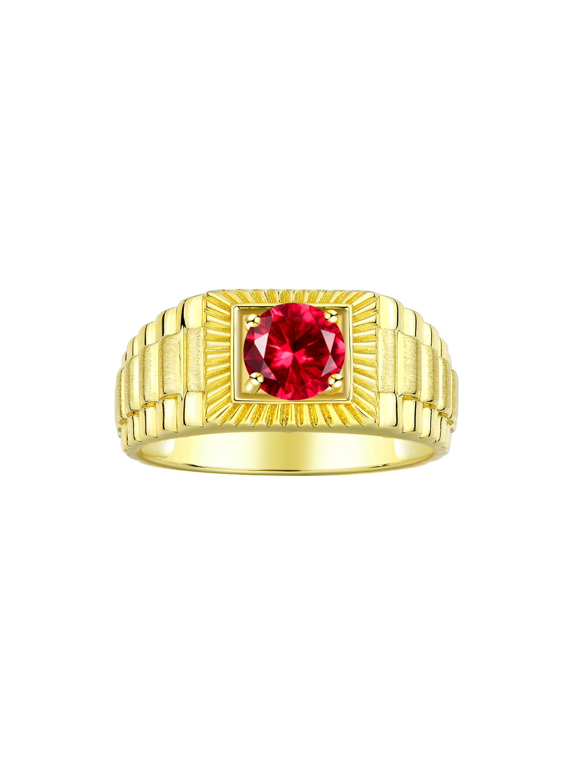 RYLOS Men's 14K Yellow Gold Gemstone Ring - Exquisite 7MM Round Design, Birthstone Statement Piece for Men - Available in Sizes 8-13