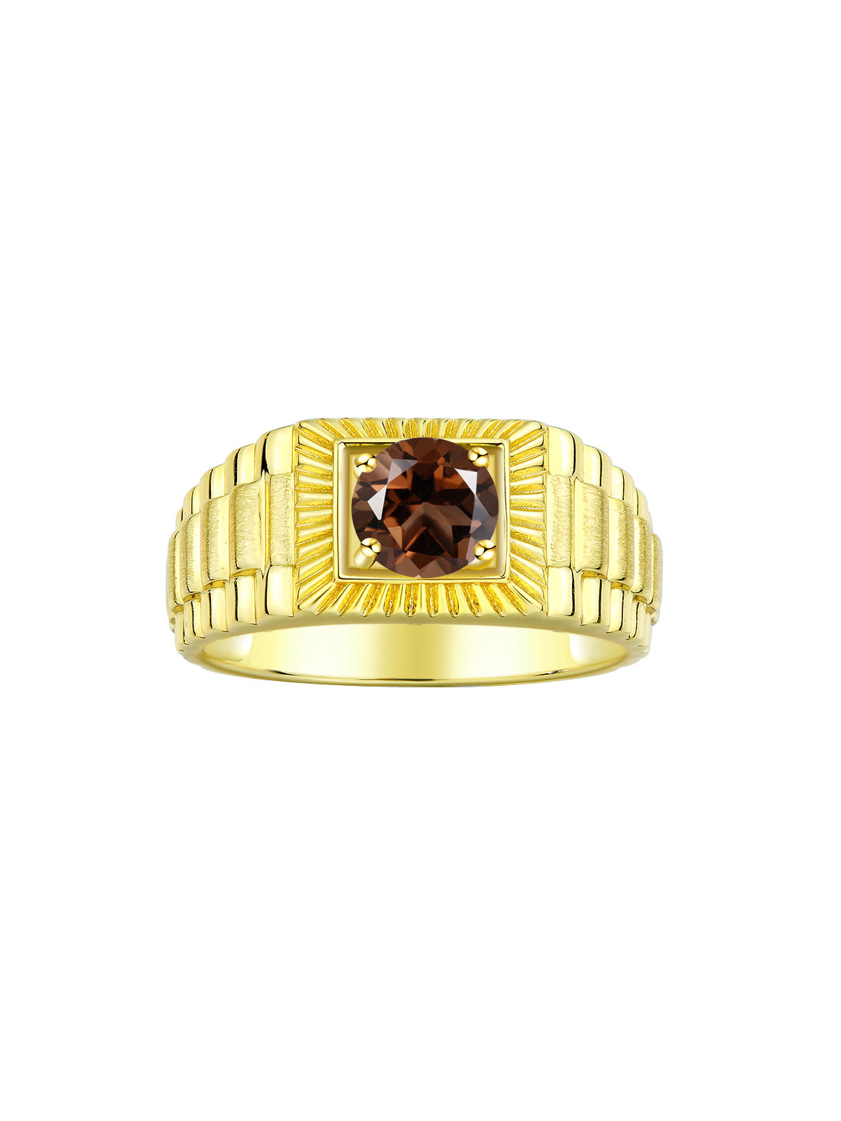 RYLOS Men's Yellow Gold Plated Silver Gemstone Ring - Stunning 7MM Round Design, Birthstone Statement Piece for Men - Available in Sizes 8-13