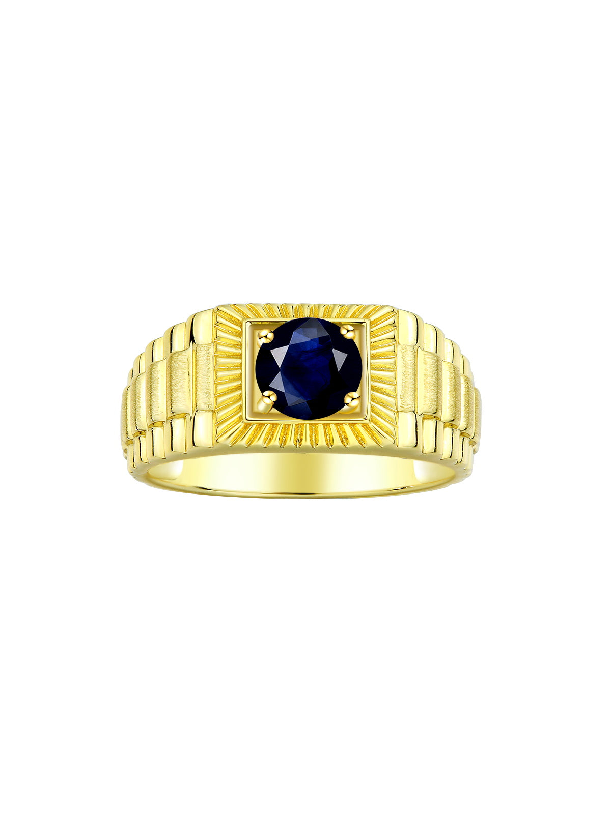 RYLOS Men's Yellow Gold Plated Silver Gemstone Ring - Stunning 7MM Round Design, Birthstone Statement Piece for Men - Available in Sizes 8-13