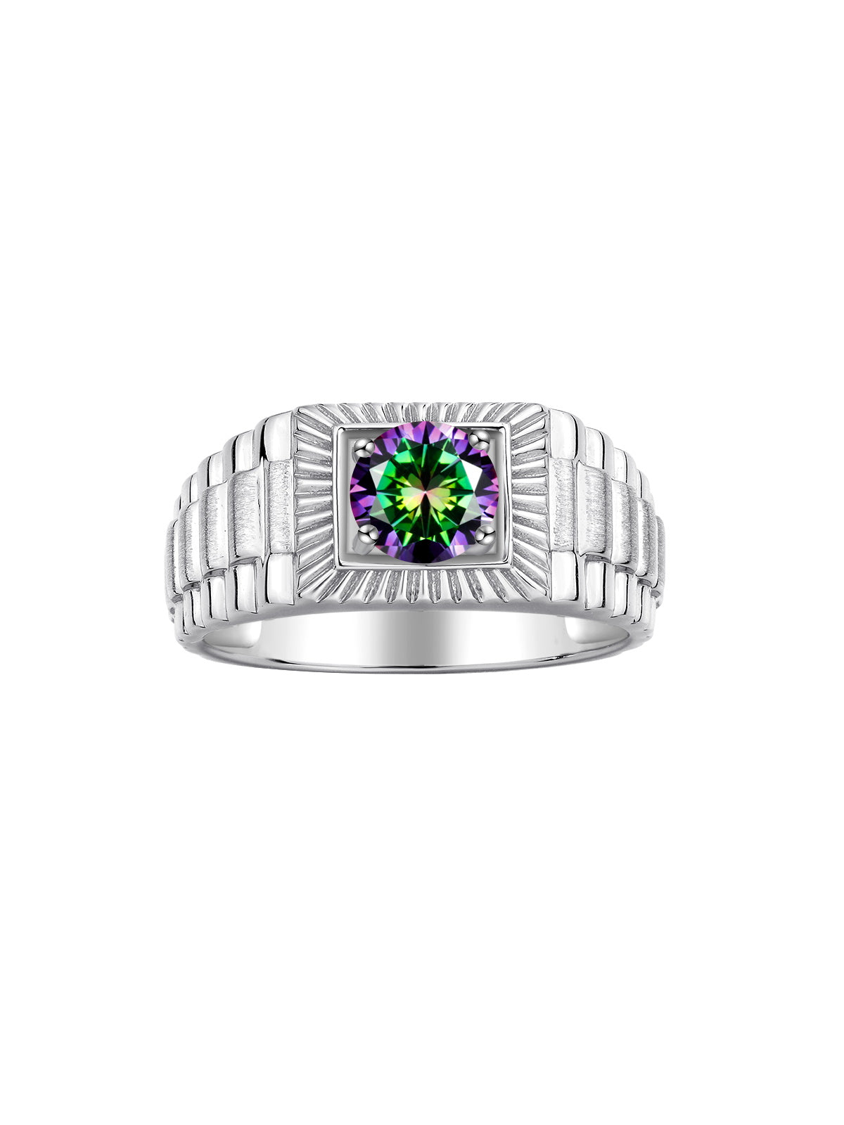 RYLOS Men's 14K White Gold Gemstone Ring - Exquisite 7MM Round Design, Birthstone Statement Piece for Men - Available in Sizes 8-13