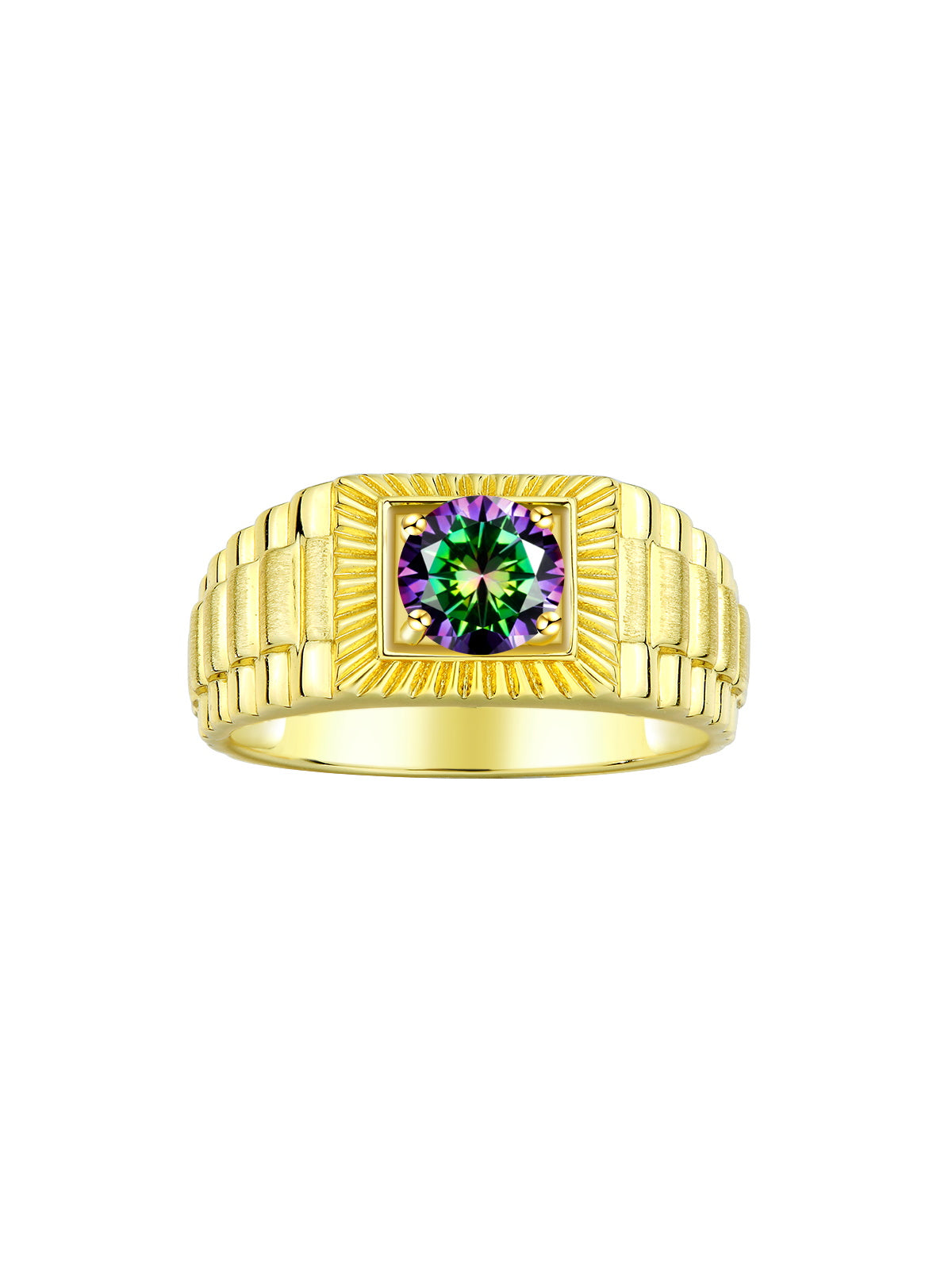 RYLOS Men's Yellow Gold Plated Silver Gemstone Ring - Stunning 7MM Round Design, Birthstone Statement Piece for Men - Available in Sizes 8-13