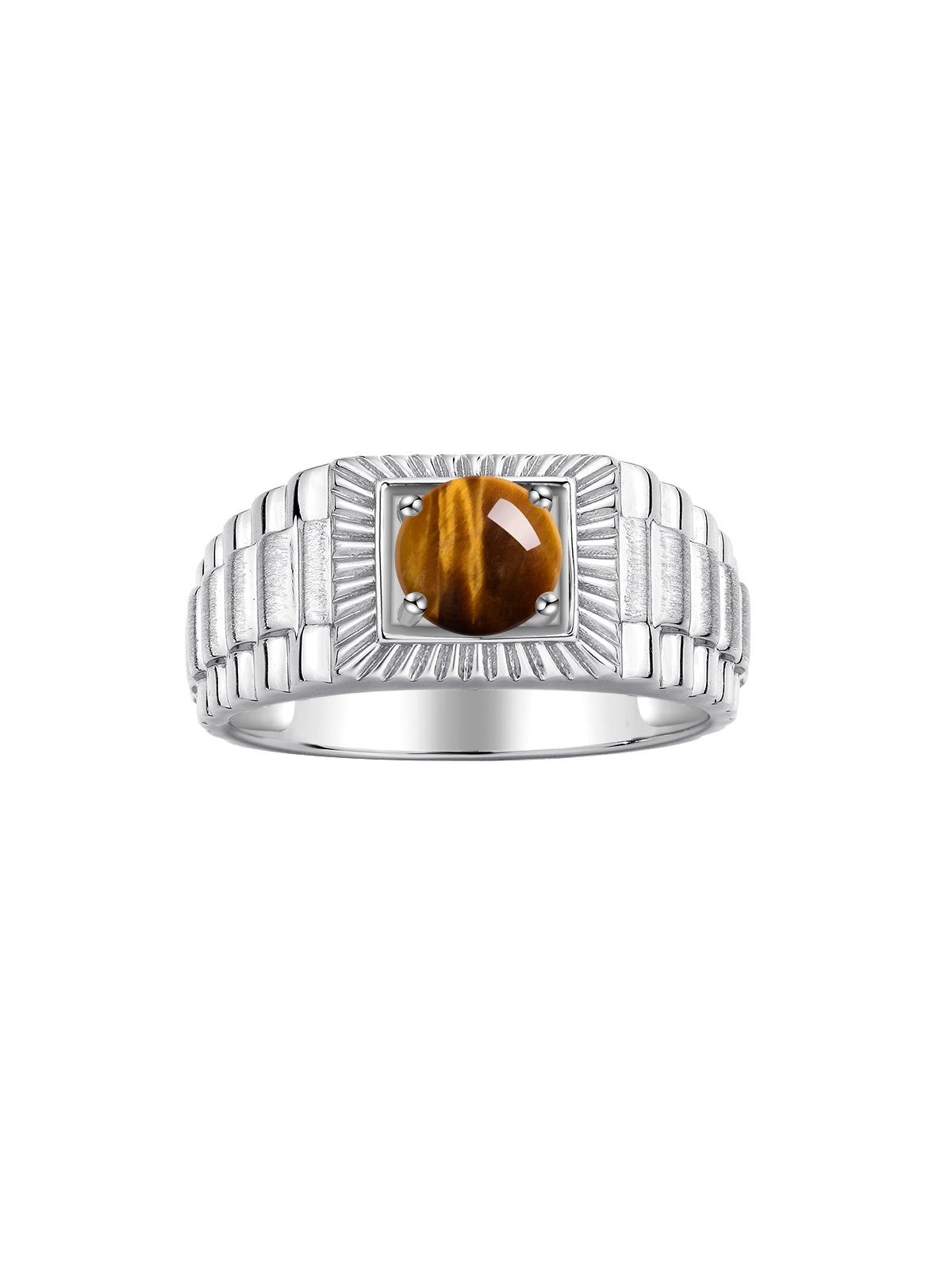 RYLOS Men's 14K White Gold Gemstone Ring - Exquisite 7MM Round Design, Birthstone Statement Piece for Men - Available in Sizes 8-13