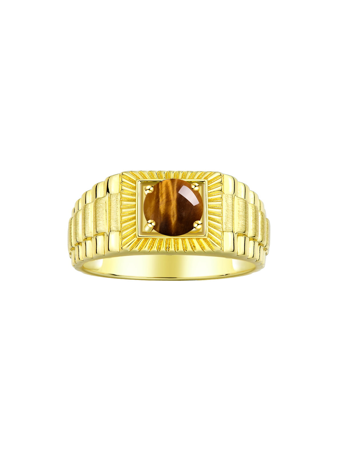 RYLOS Men's Yellow Gold Plated Silver Gemstone Ring - Stunning 7MM Round Design, Birthstone Statement Piece for Men - Available in Sizes 8-13
