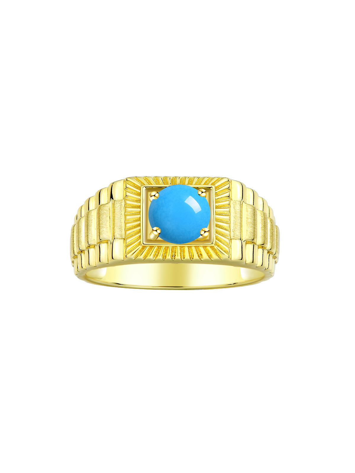 RYLOS Men's 14K Yellow Gold Gemstone Ring - Exquisite 7MM Round Design, Birthstone Statement Piece for Men - Available in Sizes 8-13