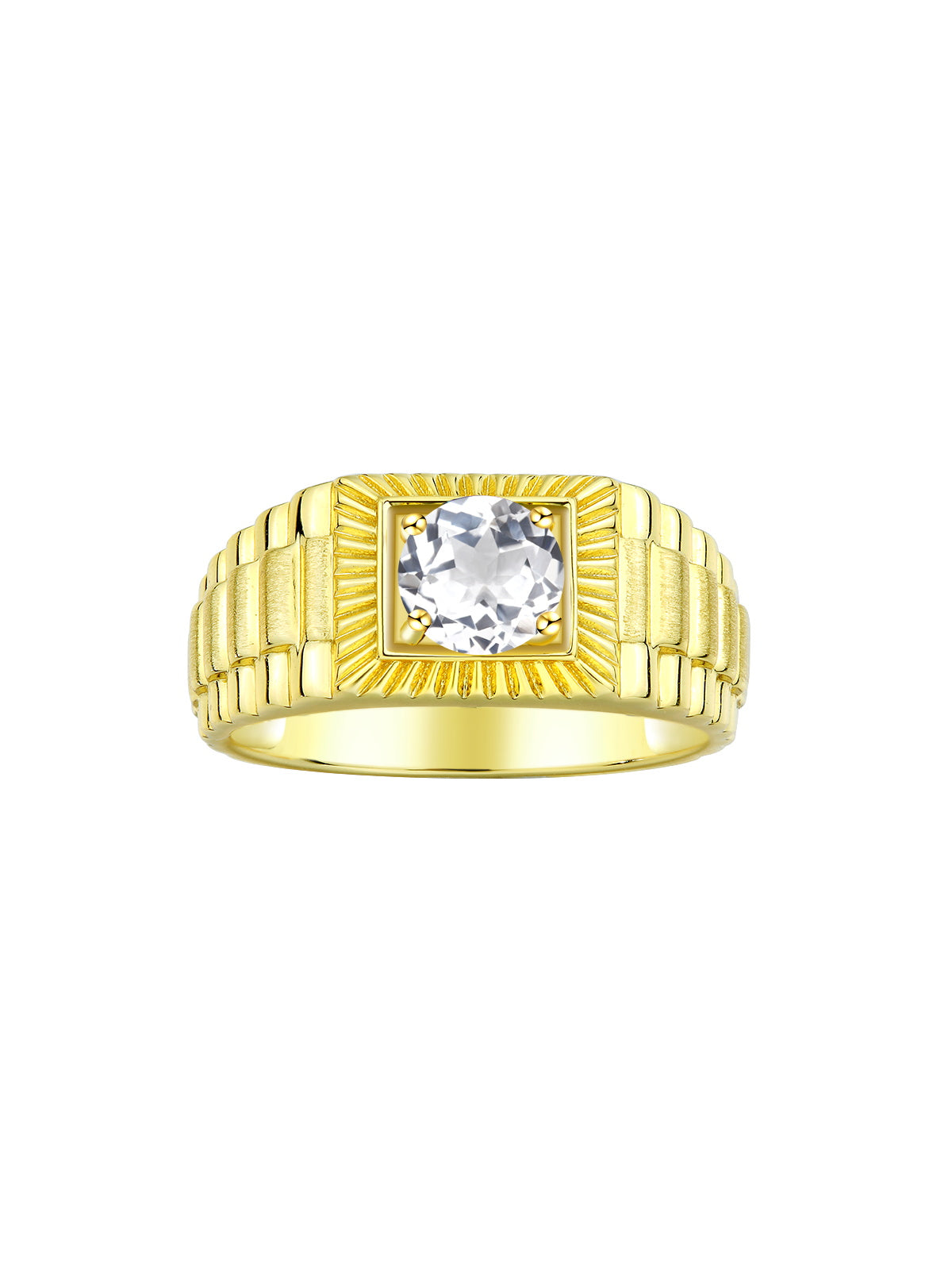 RYLOS Men's Yellow Gold Plated Silver Gemstone Ring - Stunning 7MM Round Design, Birthstone Statement Piece for Men - Available in Sizes 8-13