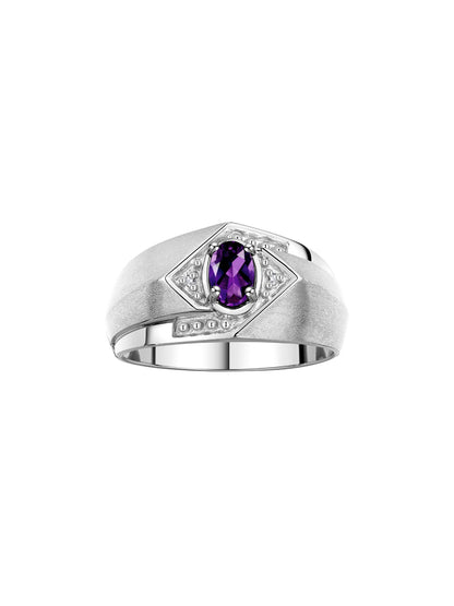 RYLOS Men's Rings: 6X4MM Oval Shape Gemstone & Sparkling Diamonds - Color Stone Birthstone Sterling Silver Rings, Sizes 8-13. Elevate Your Style with Timeless Elegance!