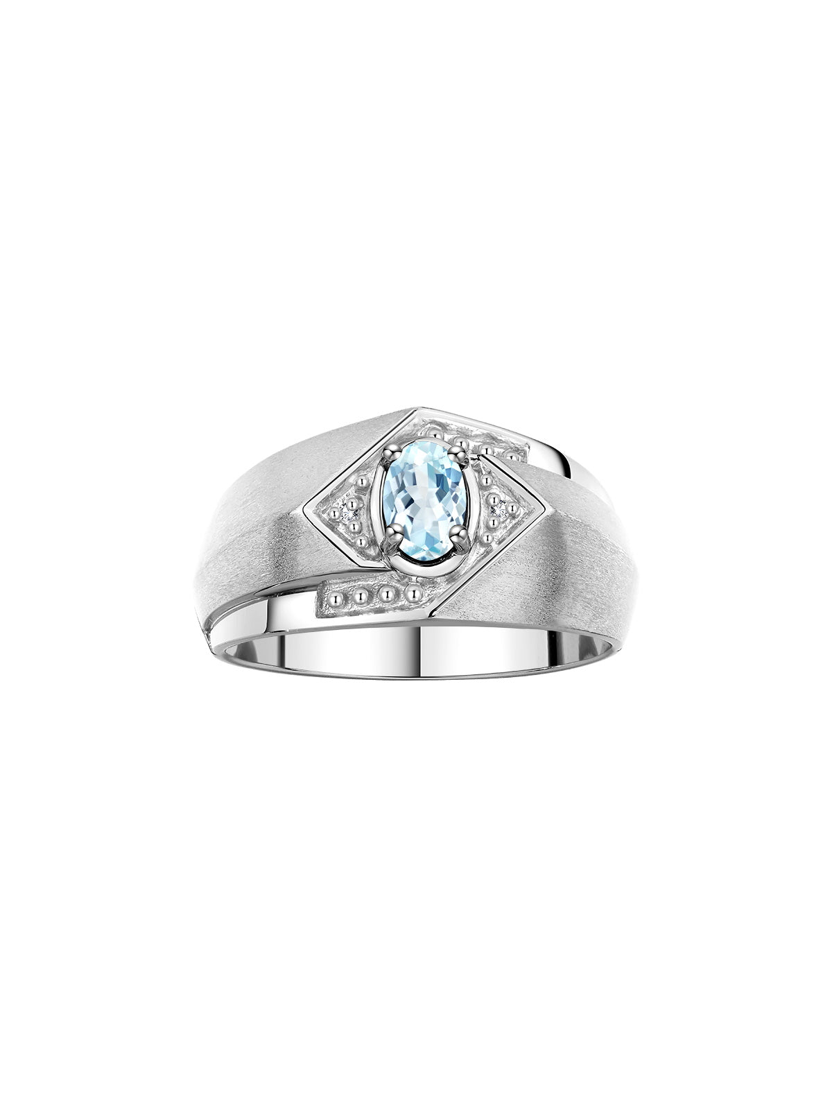 RYLOS Men's Rings 14K White Gold Ring: 6X4MM Oval Shape Gemstone & Sparkling Diamonds - Color Stone Birthstone Rings for Men in Gold, Available in Sizes 8-13