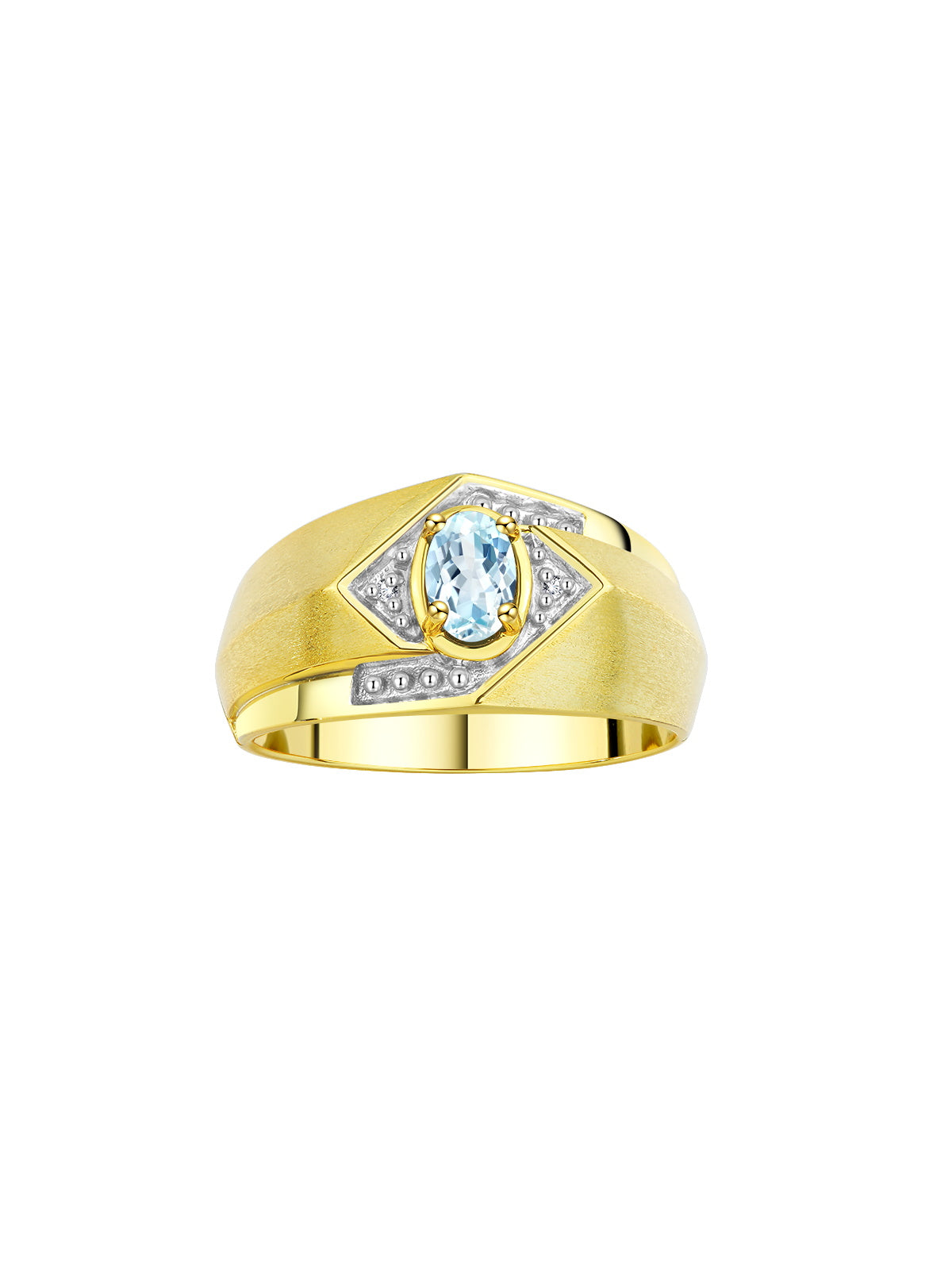 RYLOS Men's Rings Yellow Gold Plated Silver Ring: 6X4MM Oval Shape Gemstone & Sparkling Diamonds - Color Stone Birthstone Rings for Men in Gold, Available in Sizes 8-13