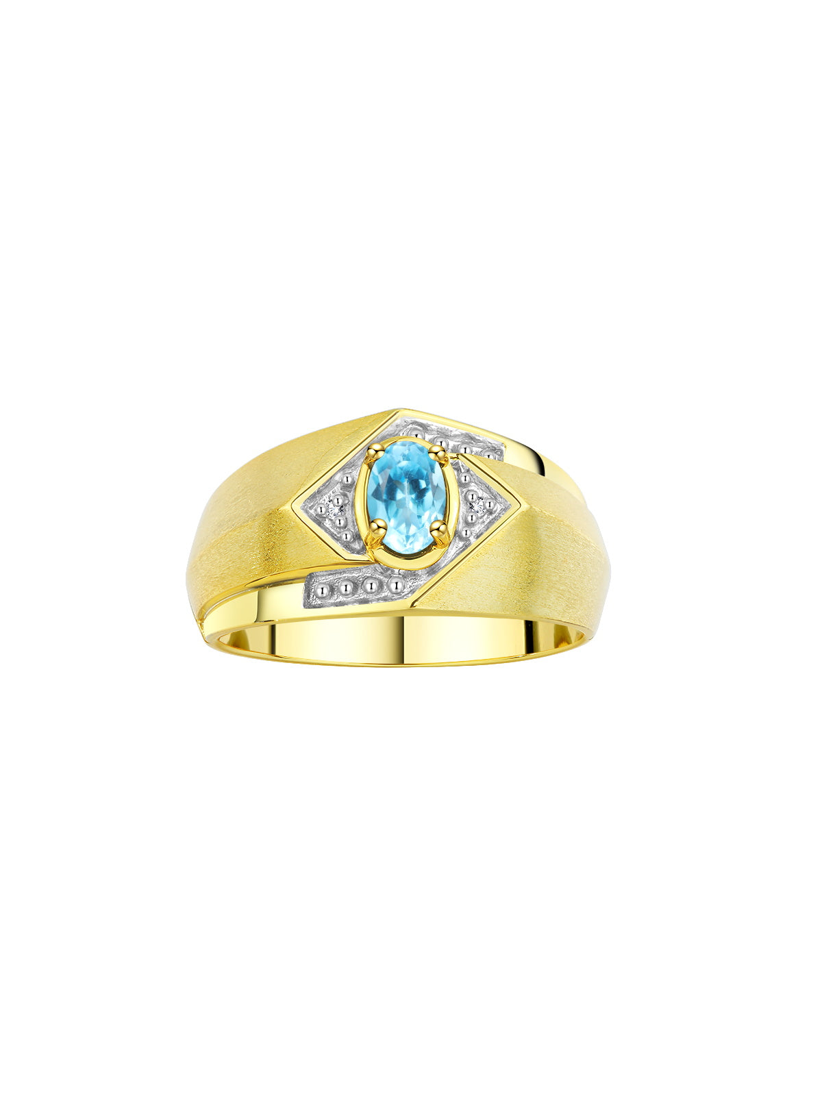 RYLOS Men's Rings Yellow Gold Plated Silver Ring: 6X4MM Oval Shape Gemstone & Sparkling Diamonds - Color Stone Birthstone Rings for Men in Gold, Available in Sizes 8-13