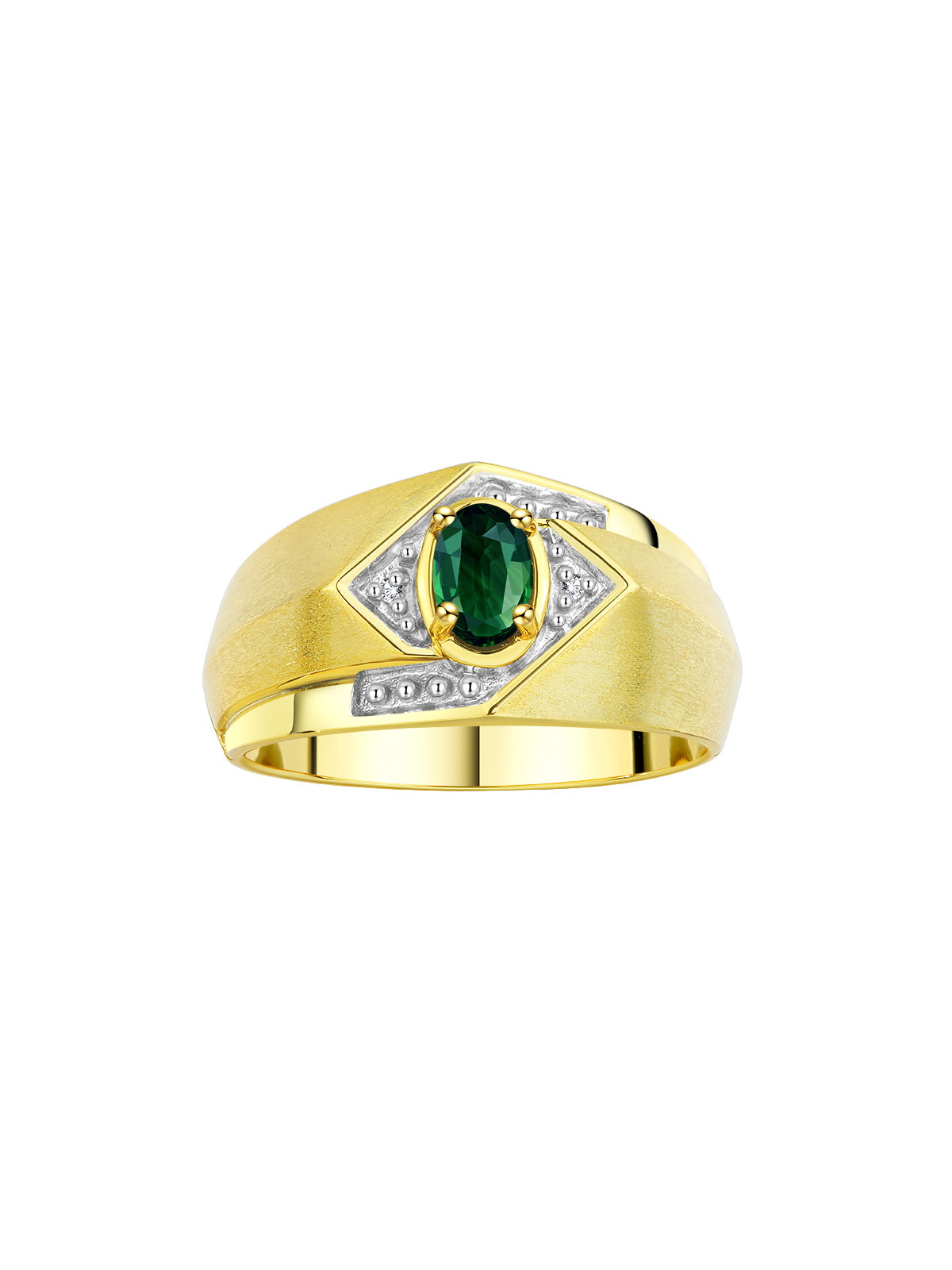 RYLOS Men's Rings Yellow Gold Plated Silver Ring: 6X4MM Oval Shape Gemstone & Sparkling Diamonds - Color Stone Birthstone Rings for Men in Gold, Available in Sizes 8-13