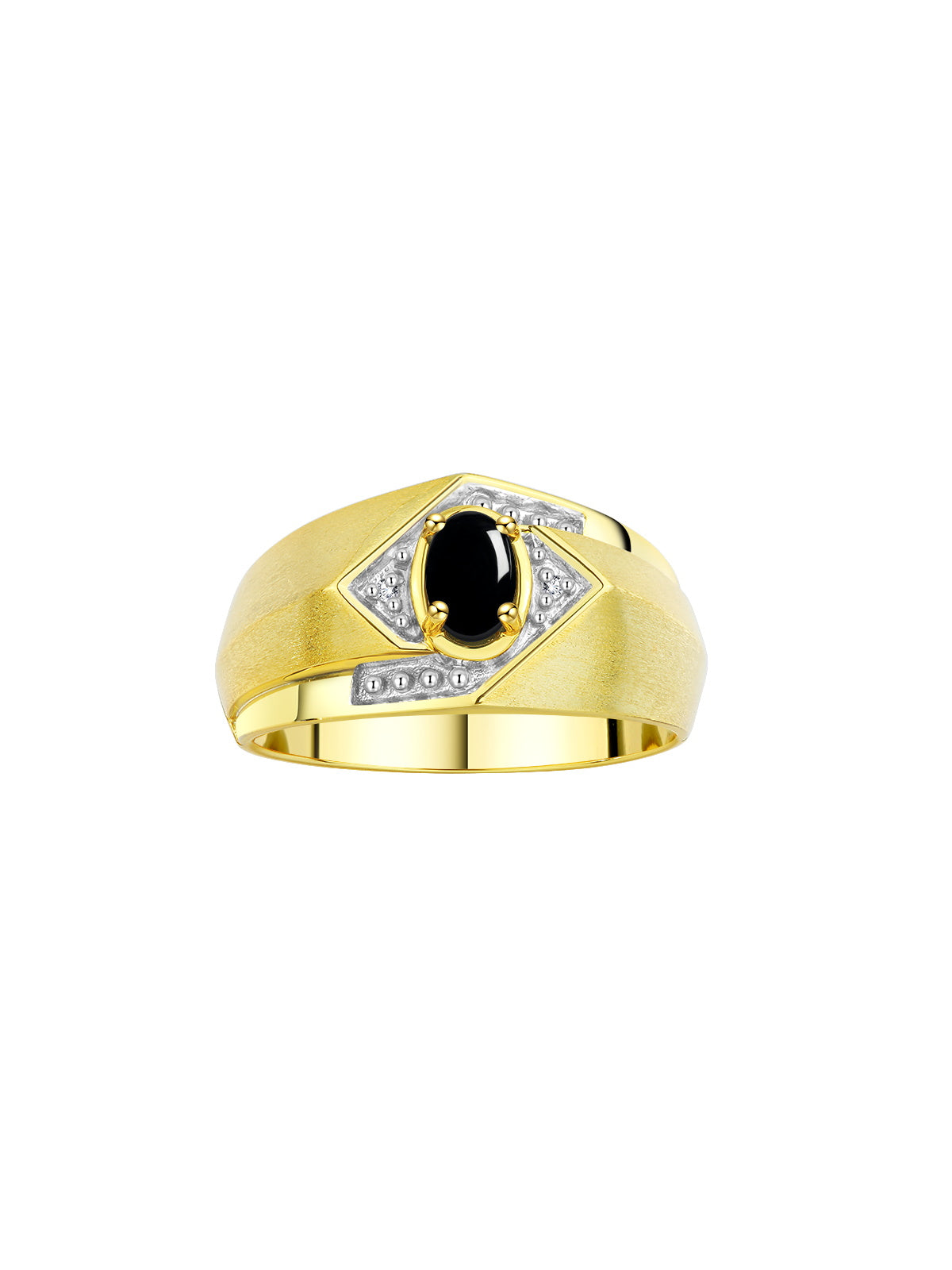RYLOS Men's Rings Yellow Gold Plated Silver Ring: 6X4MM Oval Shape Gemstone & Sparkling Diamonds - Color Stone Birthstone Rings for Men in Gold, Available in Sizes 8-13