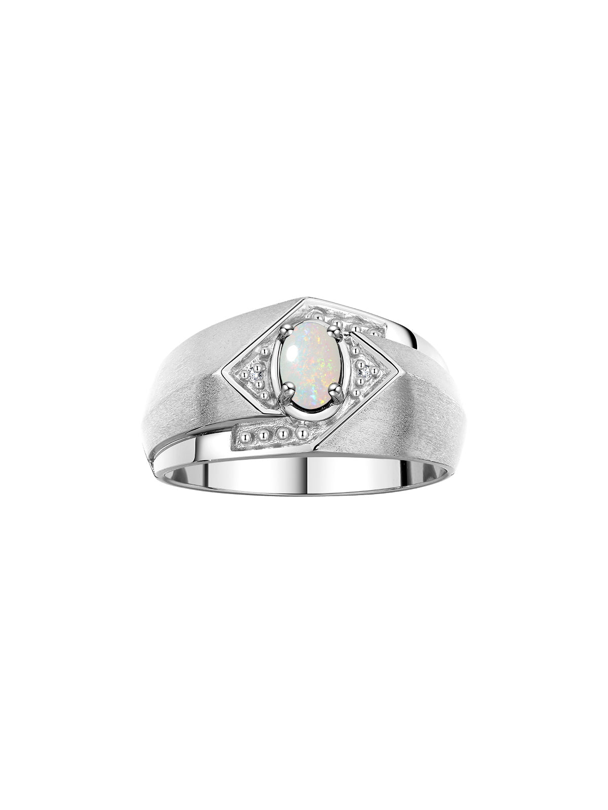 RYLOS Men's Rings 14K White Gold Ring: 6X4MM Oval Shape Gemstone & Sparkling Diamonds - Color Stone Birthstone Rings for Men in Gold, Available in Sizes 8-13