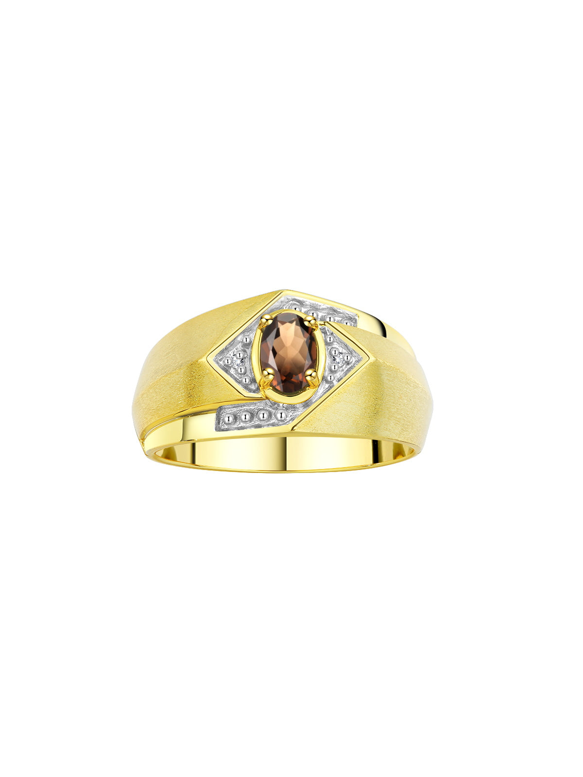 RYLOS Men's Rings Yellow Gold Plated Silver Ring: 6X4MM Oval Shape Gemstone & Sparkling Diamonds - Color Stone Birthstone Rings for Men in Gold, Available in Sizes 8-13