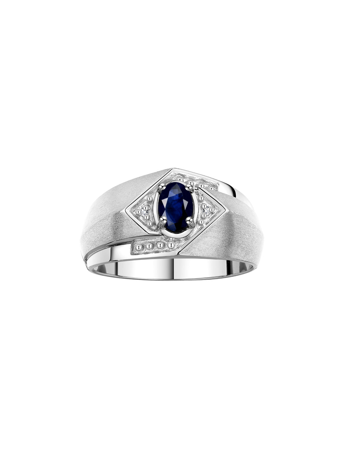 RYLOS Men's Rings 14K White Gold Ring: 6X4MM Oval Shape Gemstone & Sparkling Diamonds - Color Stone Birthstone Rings for Men in Gold, Available in Sizes 8-13