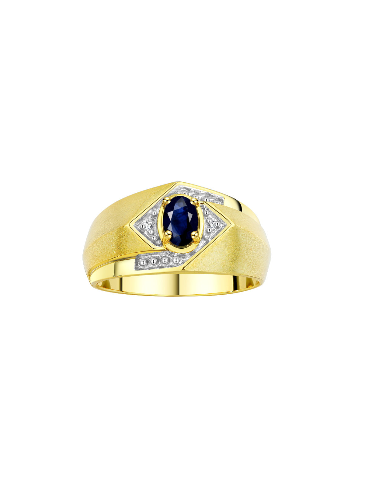 RYLOS Men's Rings Yellow Gold Plated Silver Ring: 6X4MM Oval Shape Gemstone & Sparkling Diamonds - Color Stone Birthstone Rings for Men in Gold, Available in Sizes 8-13