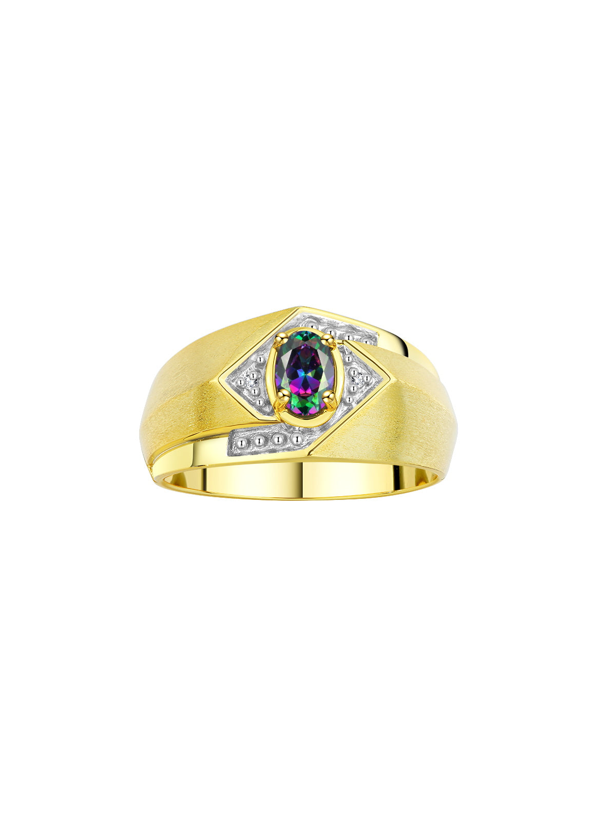 RYLOS Men's Rings Yellow Gold Plated Silver Ring: 6X4MM Oval Shape Gemstone & Sparkling Diamonds - Color Stone Birthstone Rings for Men in Gold, Available in Sizes 8-13
