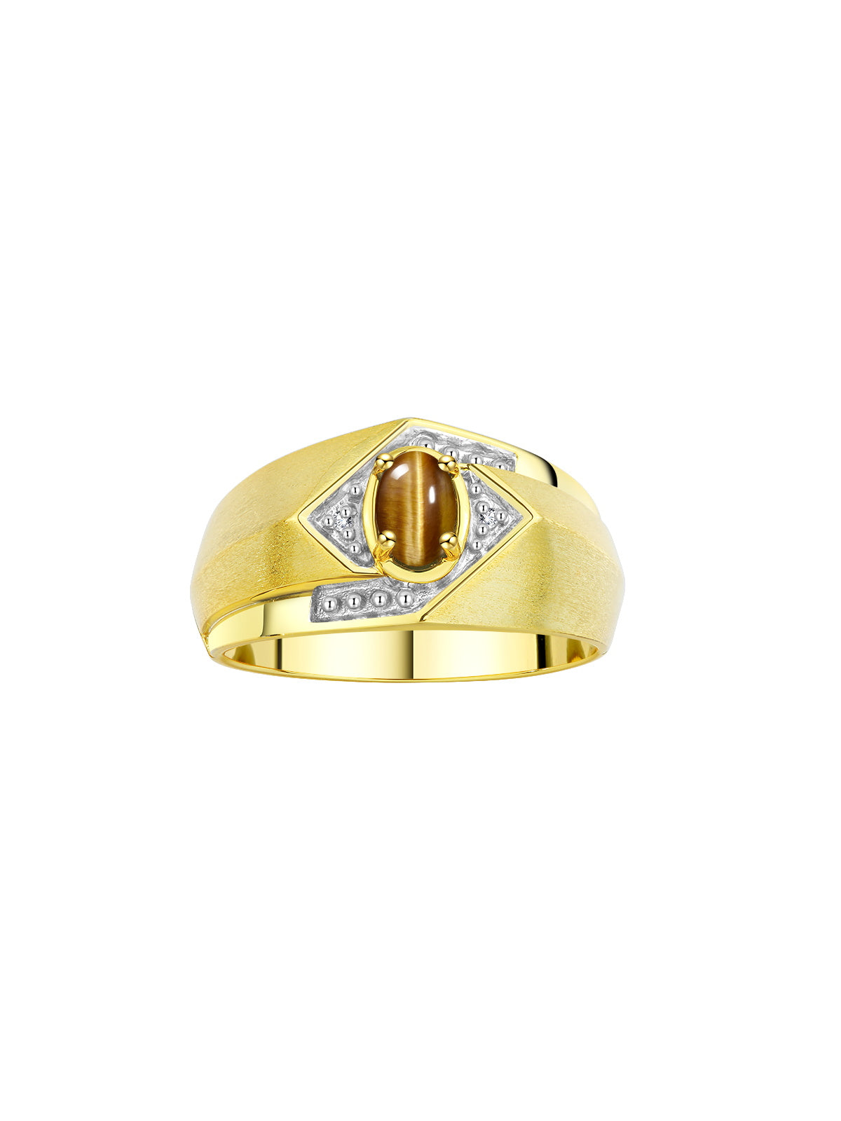 RYLOS Men's Rings Yellow Gold Plated Silver Ring: 6X4MM Oval Shape Gemstone & Sparkling Diamonds - Color Stone Birthstone Rings for Men in Gold, Available in Sizes 8-13