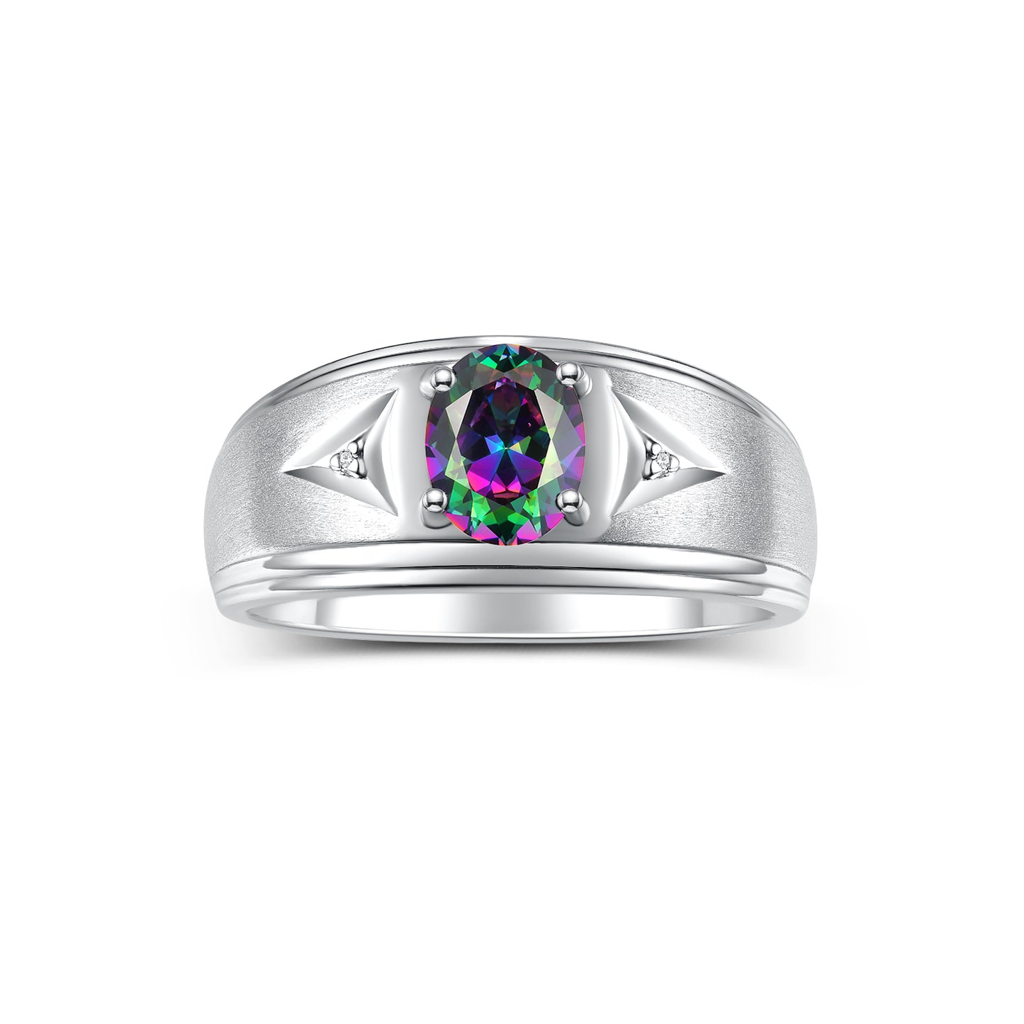 RYLOS Men's Rings Classic Design 8X6MM Oval Gemstone & Sparkling Diamond Ring - Color Stone Birthstone Rings for Men, Sterling Silver Rings in Sizes 8-13. Elevate Your Style with Timeless Elegance!