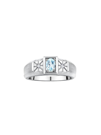 RYLOS Men's Classic 14K White Gold Designer Ring: 6X4MM Oval Gemstone & Sparkling Diamond Accent - Birthstone Rings for Men - Available in Sizes 8-13.