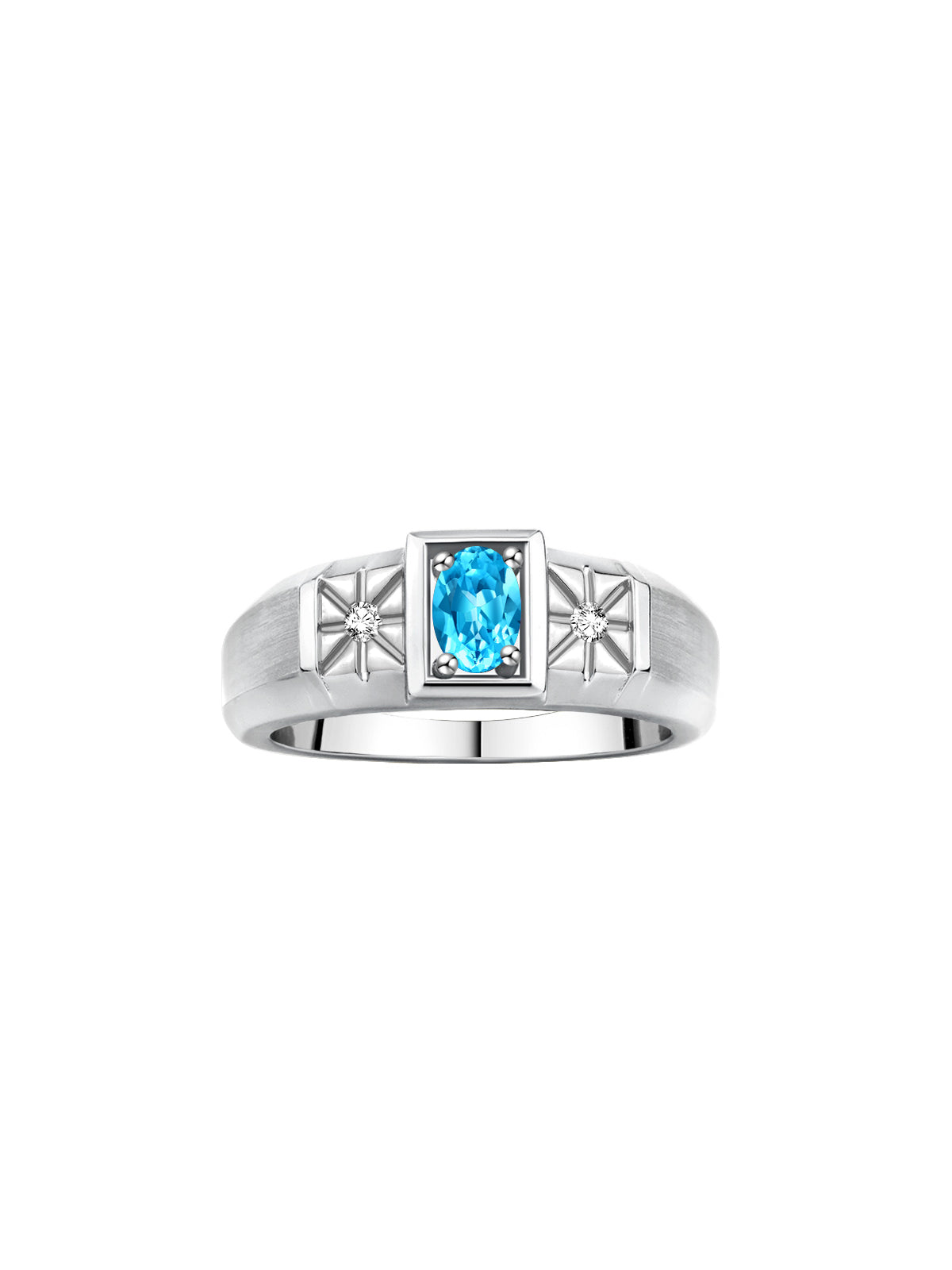 RYLOS Men's Classic 14K White Gold Designer Ring: 6X4MM Oval Gemstone & Sparkling Diamond Accent - Birthstone Rings for Men - Available in Sizes 8-13.