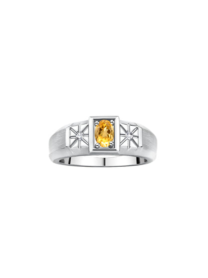 RYLOS Men's Classic 14K White Gold Designer Ring: 6X4MM Oval Gemstone & Sparkling Diamond Accent - Birthstone Rings for Men - Available in Sizes 8-13.