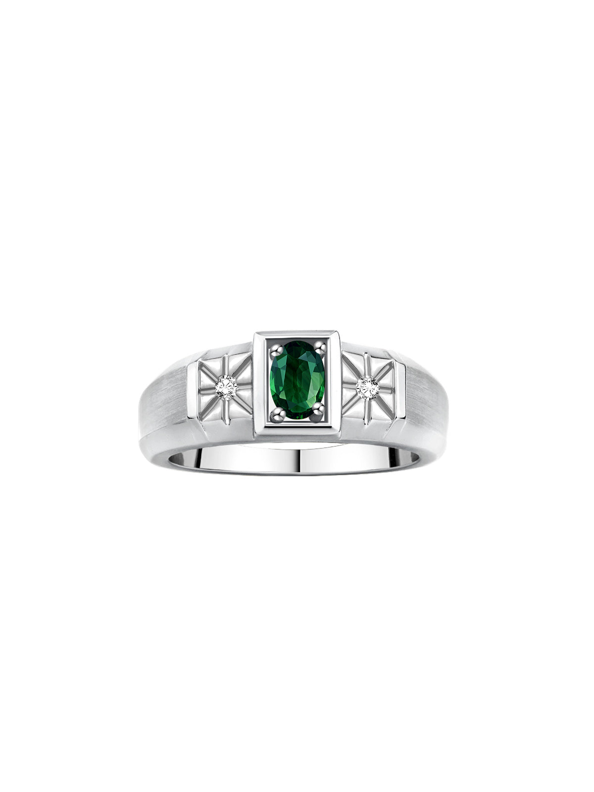 RYLOS Men's Classic 14K White Gold Designer Ring: 6X4MM Oval Gemstone & Sparkling Diamond Accent - Birthstone Rings for Men - Available in Sizes 8-13.