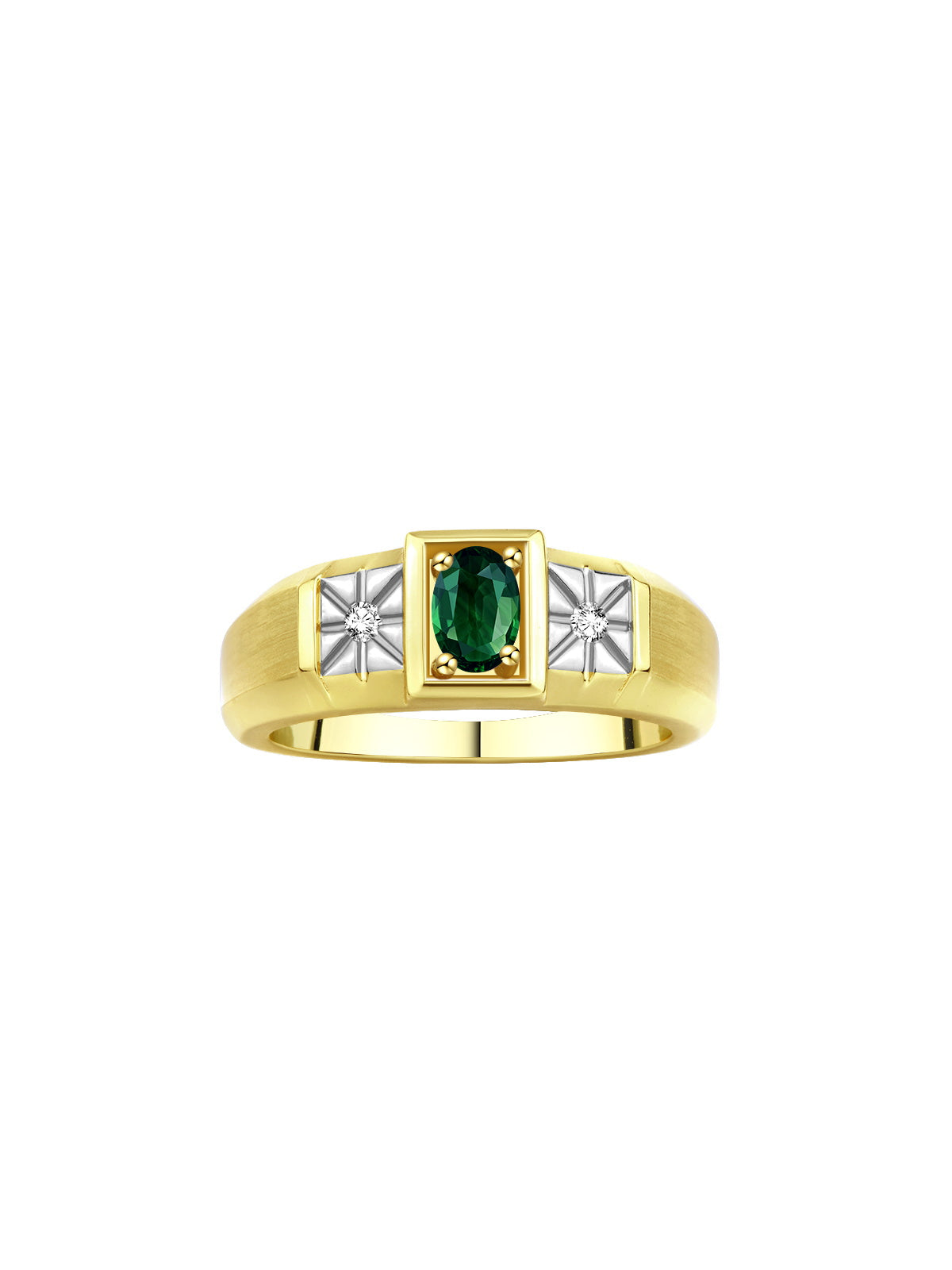 RYLOS Men's Classic 14K Yellow Gold Designer Ring: 6X4MM Oval Gemstone & Sparkling Diamond Accent - Birthstone Rings for Men - Available in Sizes 8-13.
