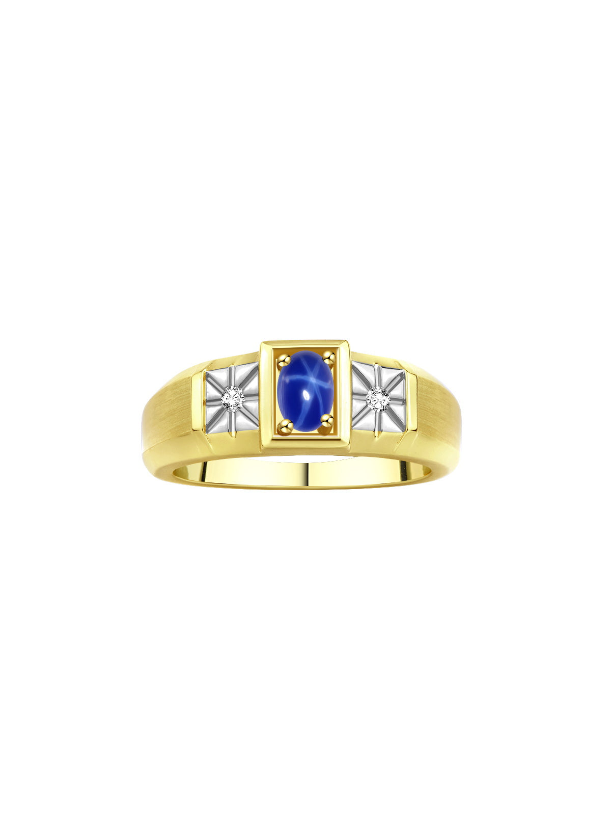 RYLOS Men's Yellow Gold Plated Silver Classic Ring: 6X4MM Oval Gemstone & Sparkling Diamond Accent - Birthstone Rings for Men - Available in Sizes 8-13.