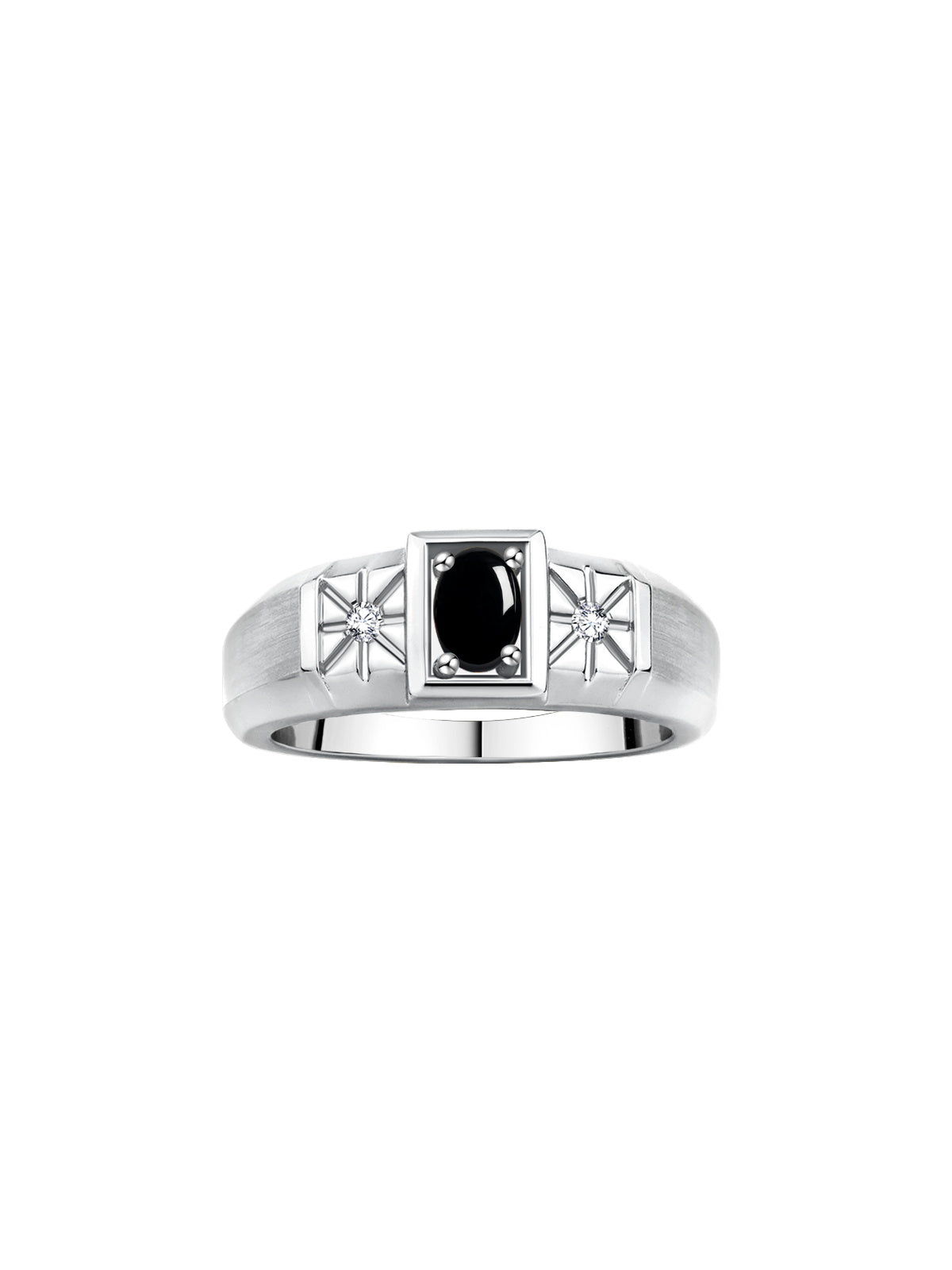 RYLOS Men's Classic 14K White Gold Designer Ring: 6X4MM Oval Gemstone & Sparkling Diamond Accent - Birthstone Rings for Men - Available in Sizes 8-13.