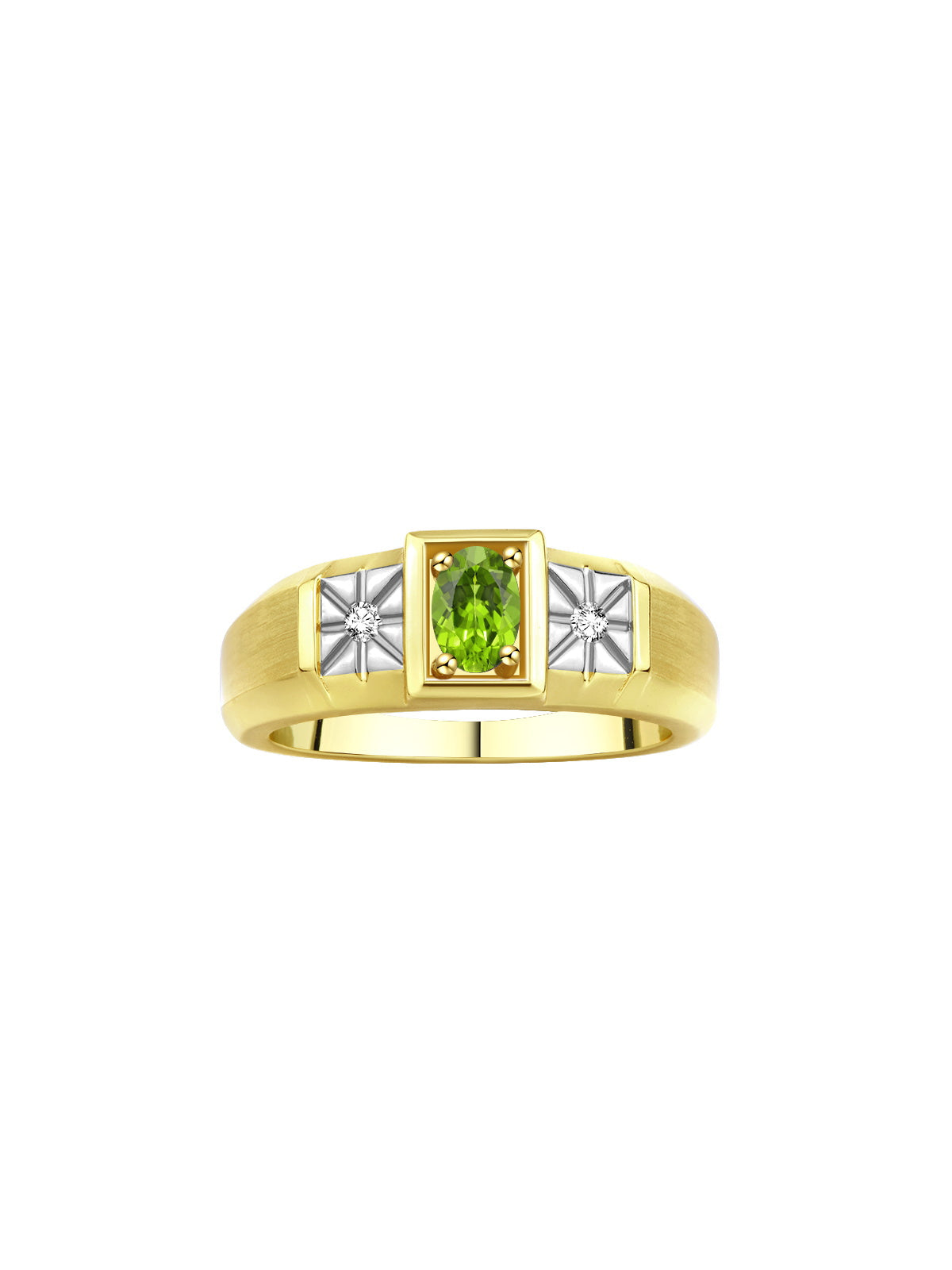 RYLOS Men's Yellow Gold Plated Silver Classic Ring: 6X4MM Oval Gemstone & Sparkling Diamond Accent - Birthstone Rings for Men - Available in Sizes 8-13.