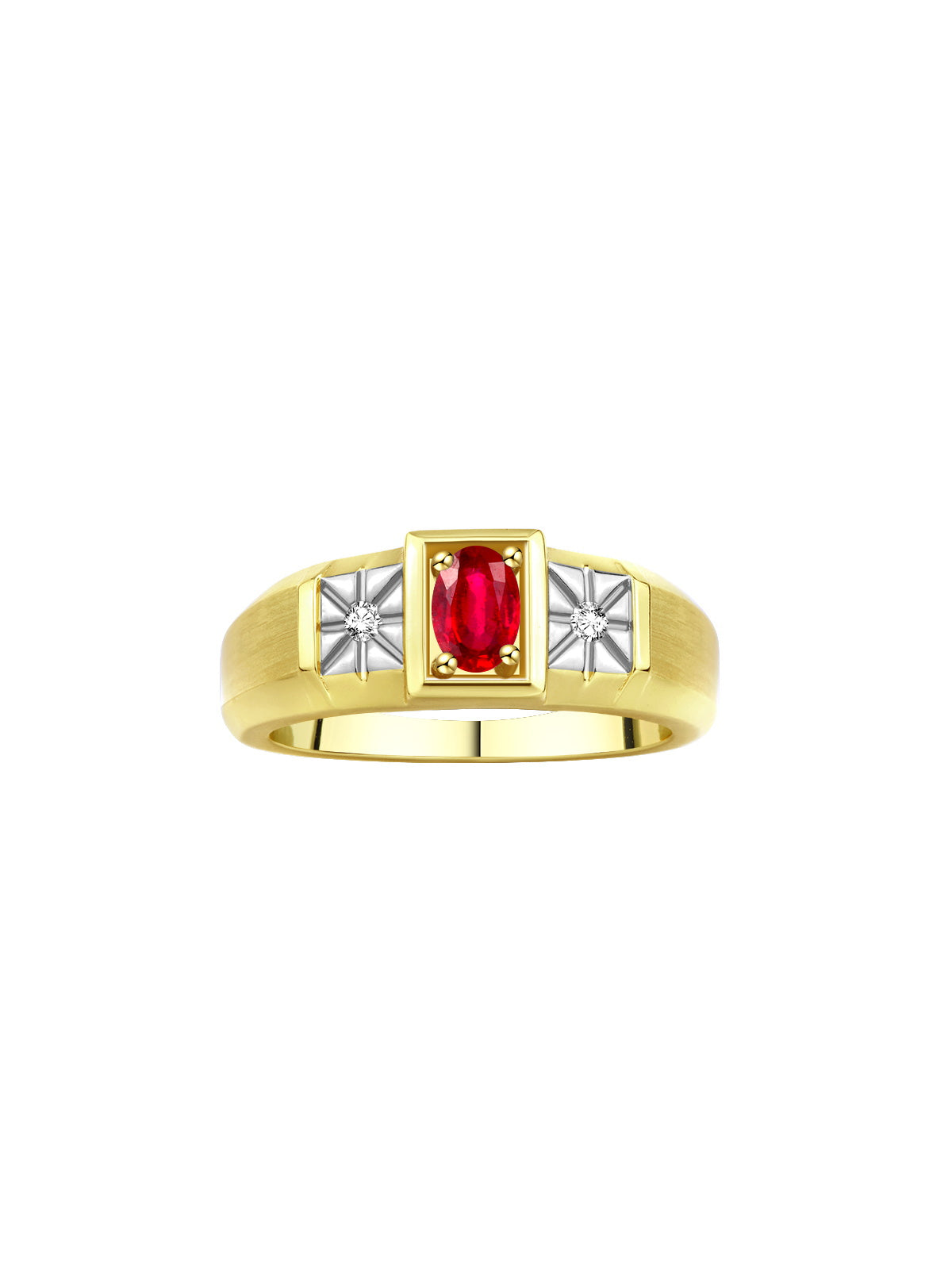 RYLOS Men's Yellow Gold Plated Silver Classic Ring: 6X4MM Oval Gemstone & Sparkling Diamond Accent - Birthstone Rings for Men - Available in Sizes 8-13.