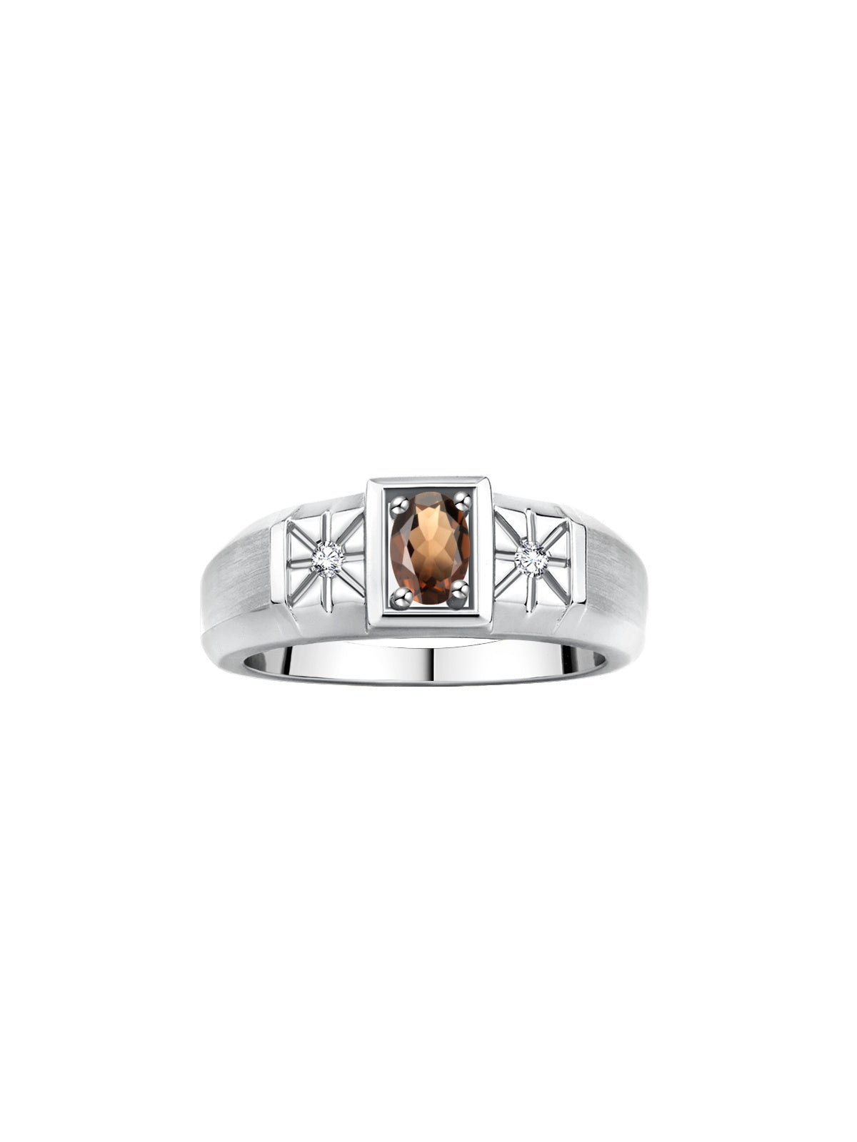 RYLOS Men's Classic 14K White Gold Designer Ring: 6X4MM Oval Gemstone & Sparkling Diamond Accent - Birthstone Rings for Men - Available in Sizes 8-13.