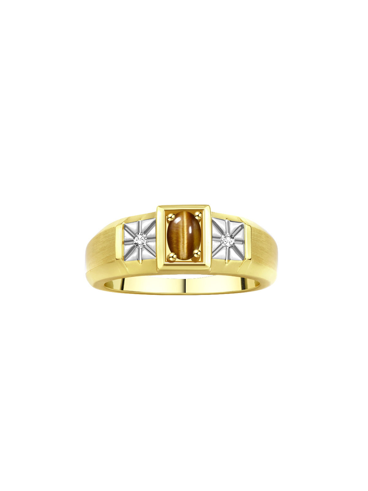 RYLOS Men's Yellow Gold Plated Silver Classic Ring: 6X4MM Oval Gemstone & Sparkling Diamond Accent - Birthstone Rings for Men - Available in Sizes 8-13.