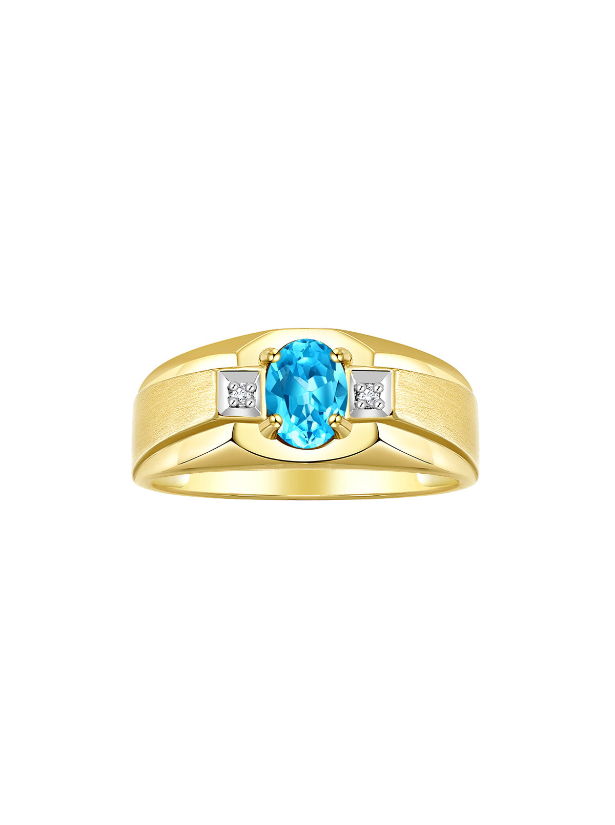 RYLOS Men's Rings 14K Yellow Gold Classic 7X5MM Oval Gemstone & Sparkling Diamond Designer Ring - Color Stone Birthstone Rings for Men, Available in Gold, Sizes 8-13.