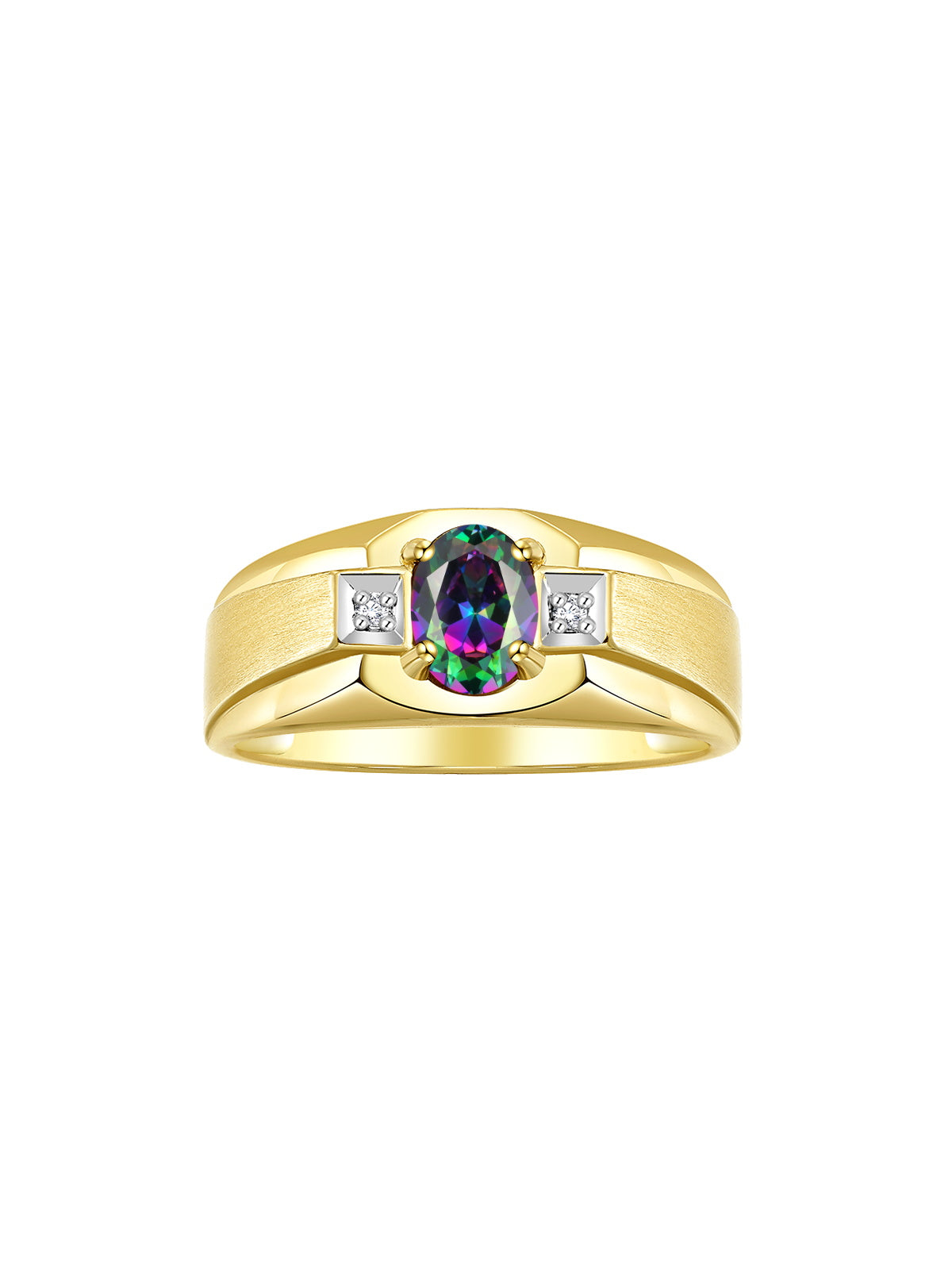 RYLOS Men's Rings 14K Yellow Gold Classic 7X5MM Oval Gemstone & Sparkling Diamond Designer Ring - Color Stone Birthstone Rings for Men, Available in Gold, Sizes 8-13.