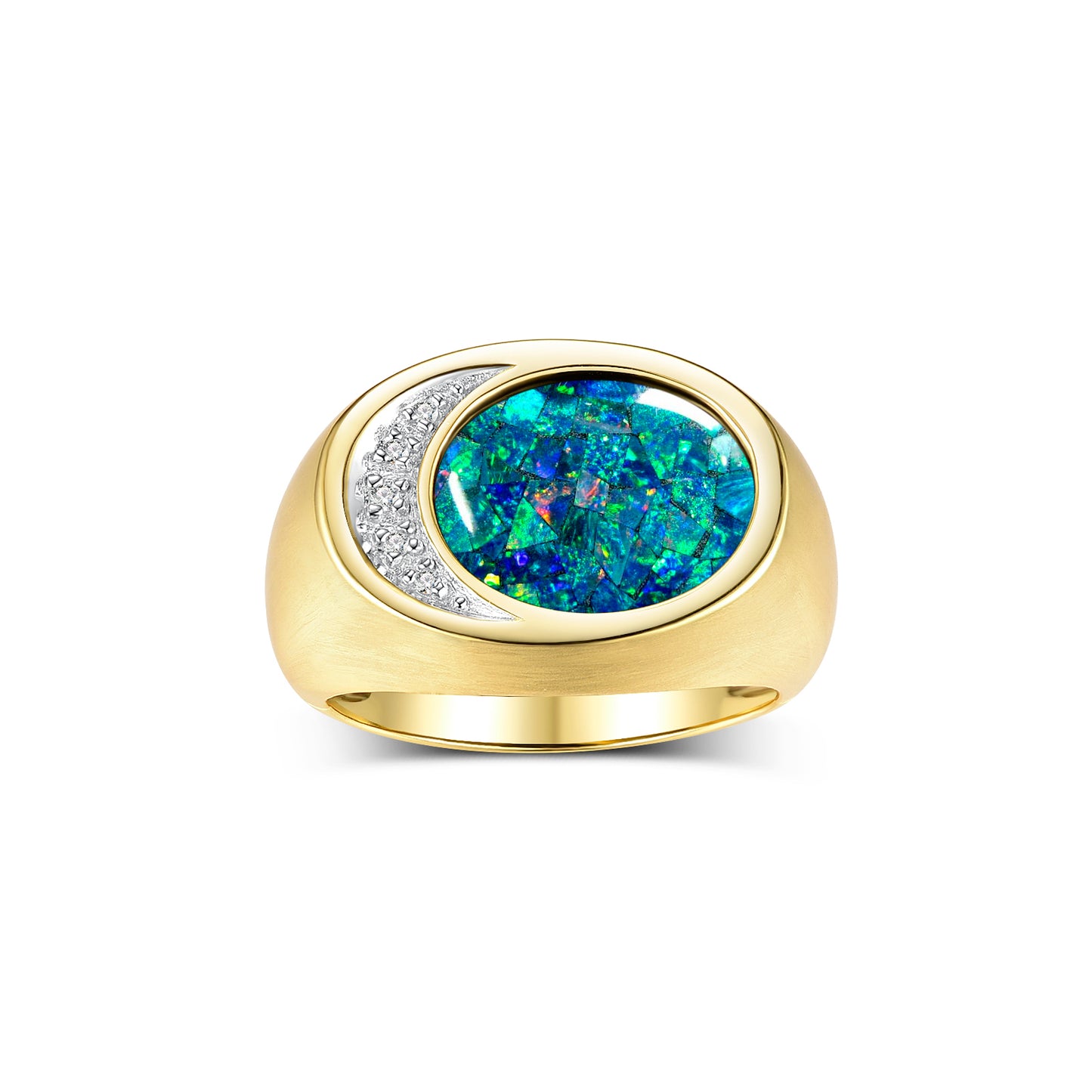 RYLOS Men's Designer Ring in Yellow Gold Plated Silver 925: Features Diamonds around Onyx, Quartz, Tiger Eye, Mosaic Opal and Lapis - Available in Sizes 8-13.