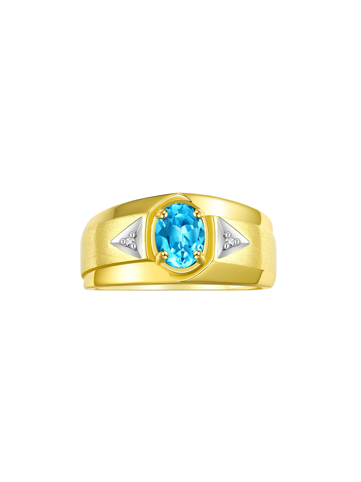 RYLOS Men's Rings Classic Design 7X5MM Oval Gemstone & Sparkling Diamond Ring - Color Stone Birthstone Rings for Men, Yellow Gold Plated Silver Rings in Sizes 8-13. Timeless Elegance!