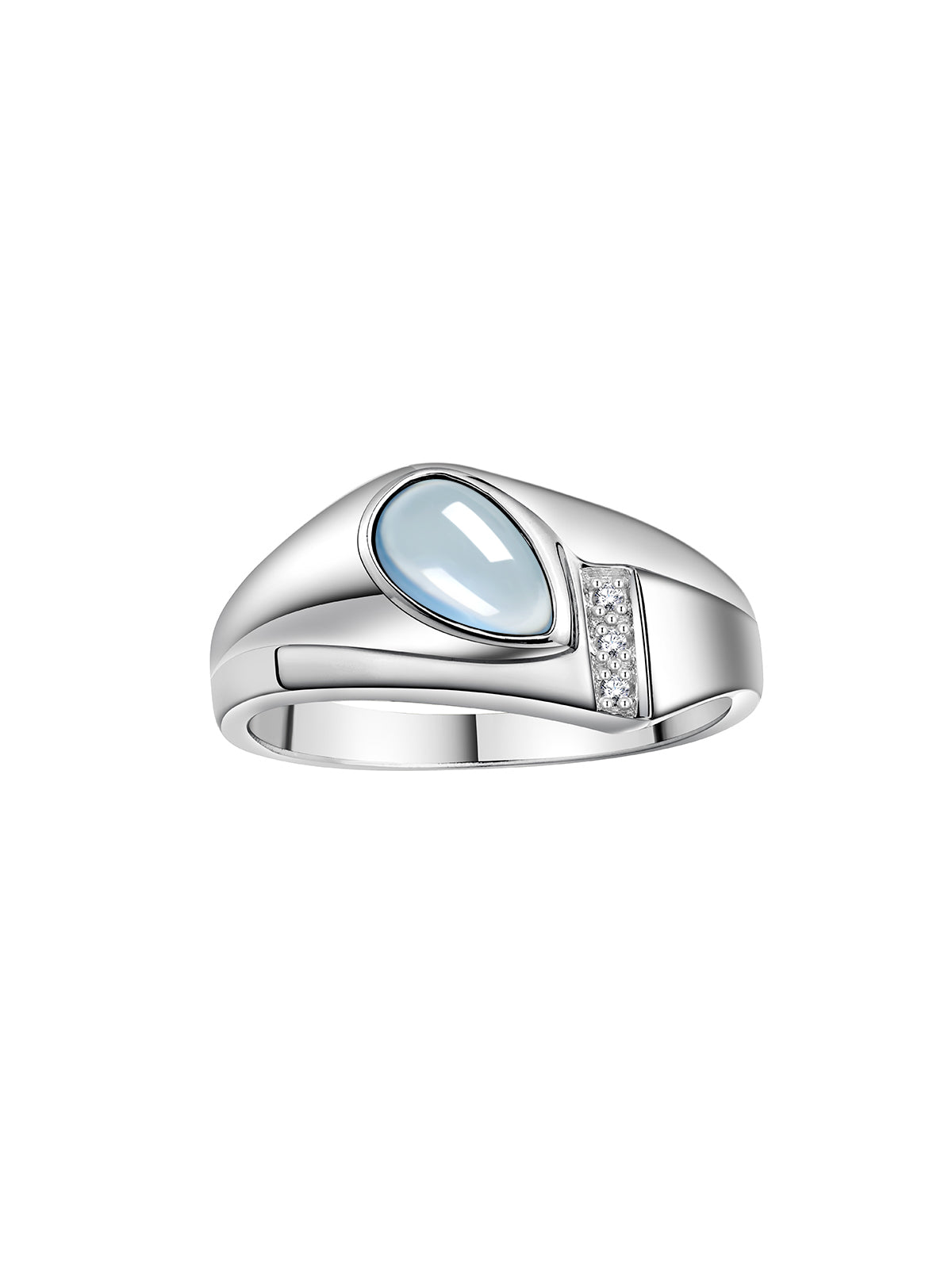 RYLOS Men's Rings 14K White Gold Ring - Timeless Pear Shape Cabochon Gemstone & Diamonds - Elegant Tear Drop Rings for Men, Sizes 8-13. Mens Jewelry