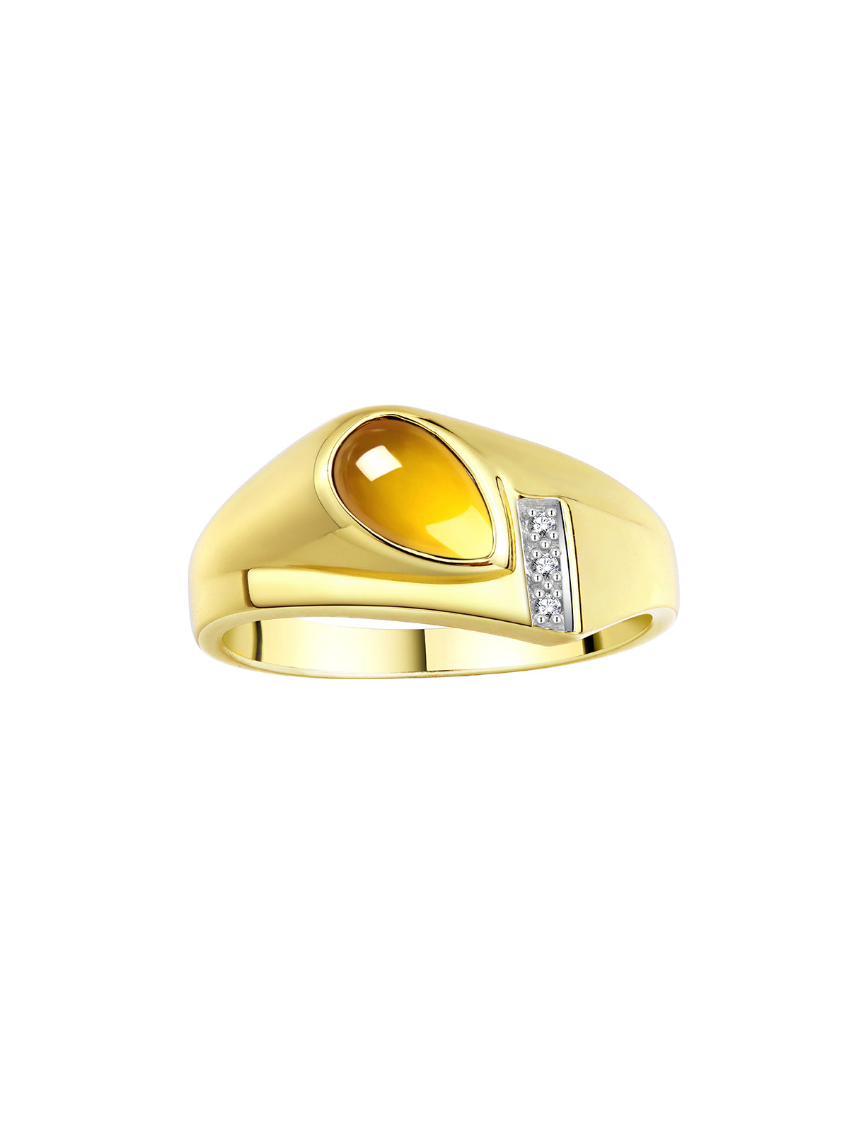 RYLOS Men's Rings - Timeless Pear Shape Cabochon Gemstone & Diamonds - Elegant Tear Drop Rings for Men, Yellow Gold Plated Silver Rings in Sizes 8-13. Exquisite Men's Jewelry!