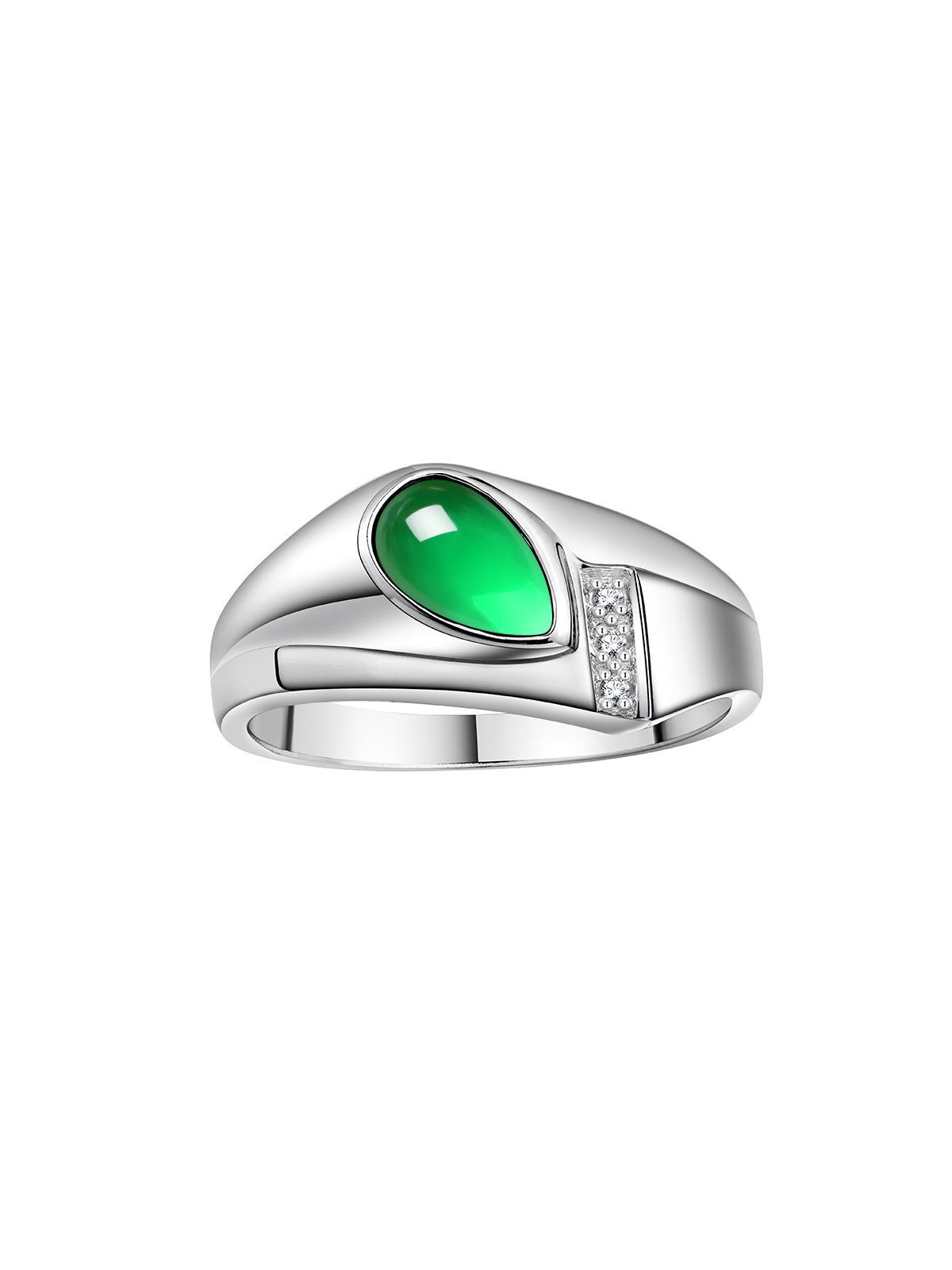 RYLOS Men's Rings 14K White Gold Ring - Timeless Pear Shape Cabochon Gemstone & Diamonds - Elegant Tear Drop Rings for Men, Sizes 8-13. Mens Jewelry